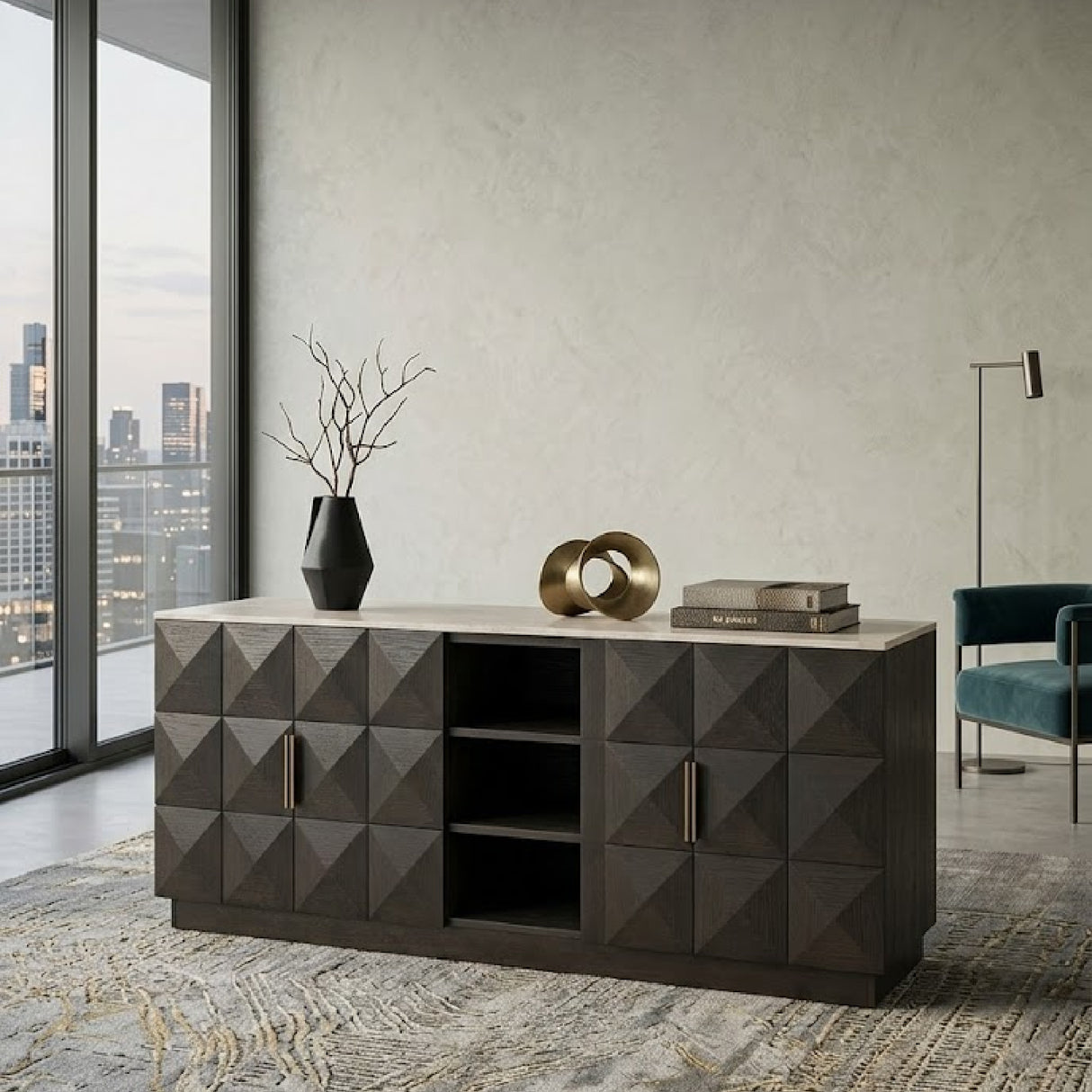 Travertine Top 4-Door Sideboard | Oroa.com
