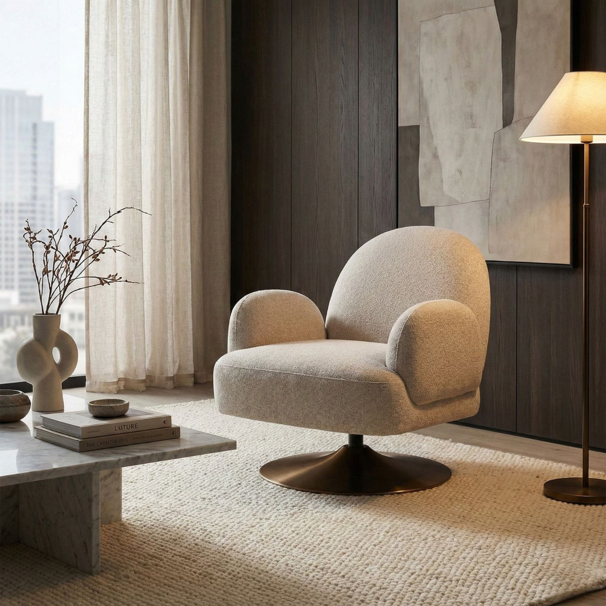Light Gray Swivel Lounge Armchair | Oroa.com