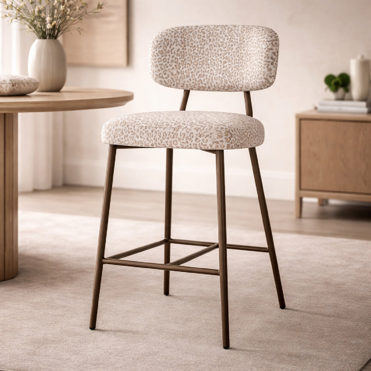 Beige Leopard Print Counter Stools (2) | Oroa.com