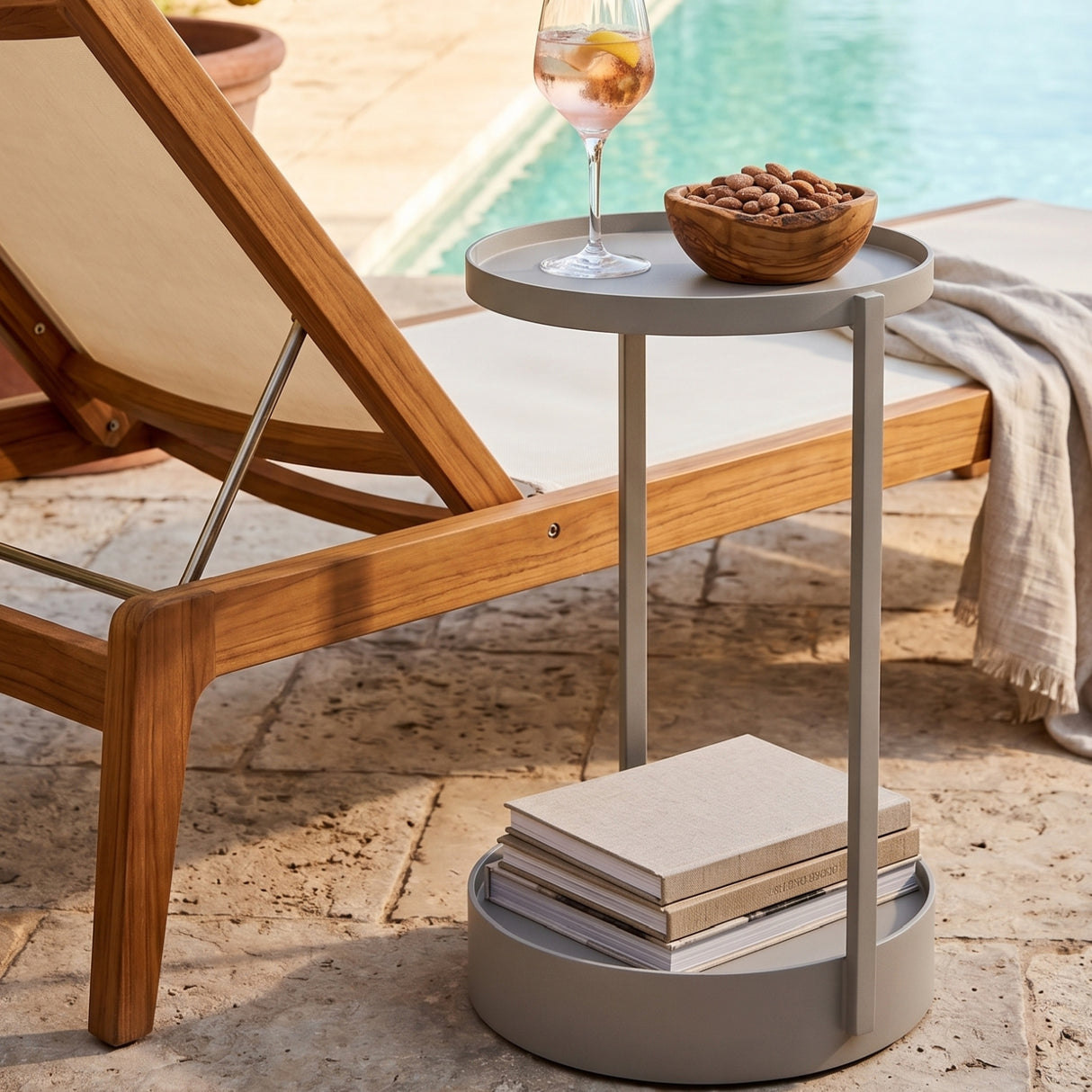 Round Beige Outdoor End Table | Oroa.com