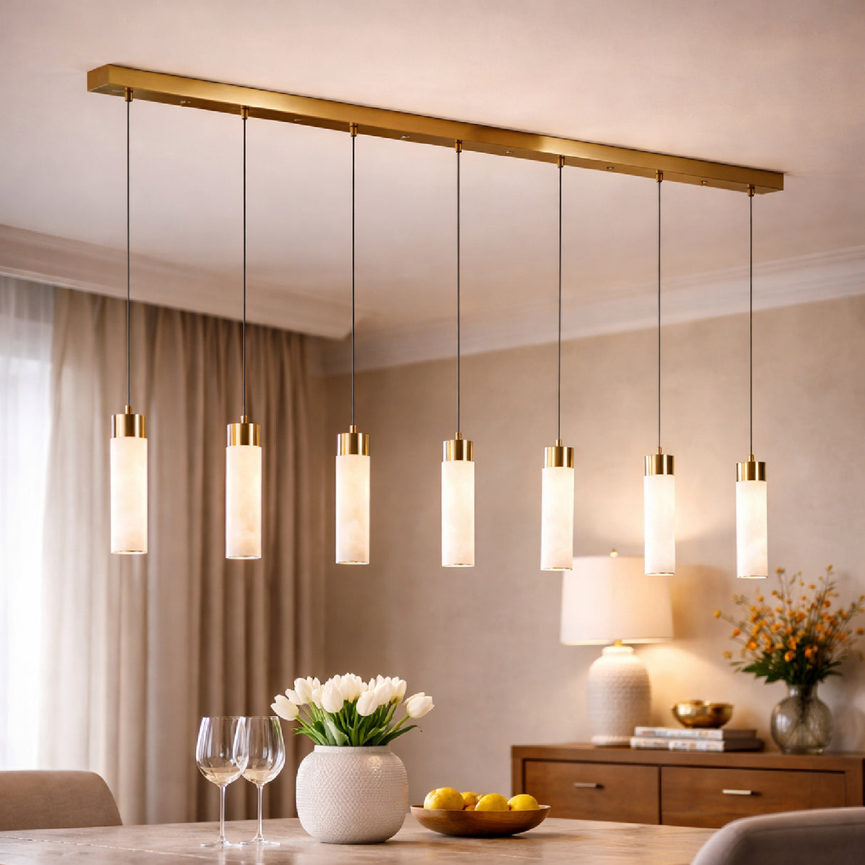 6-Light Alabaster Linear Chandelier | Oroa.com