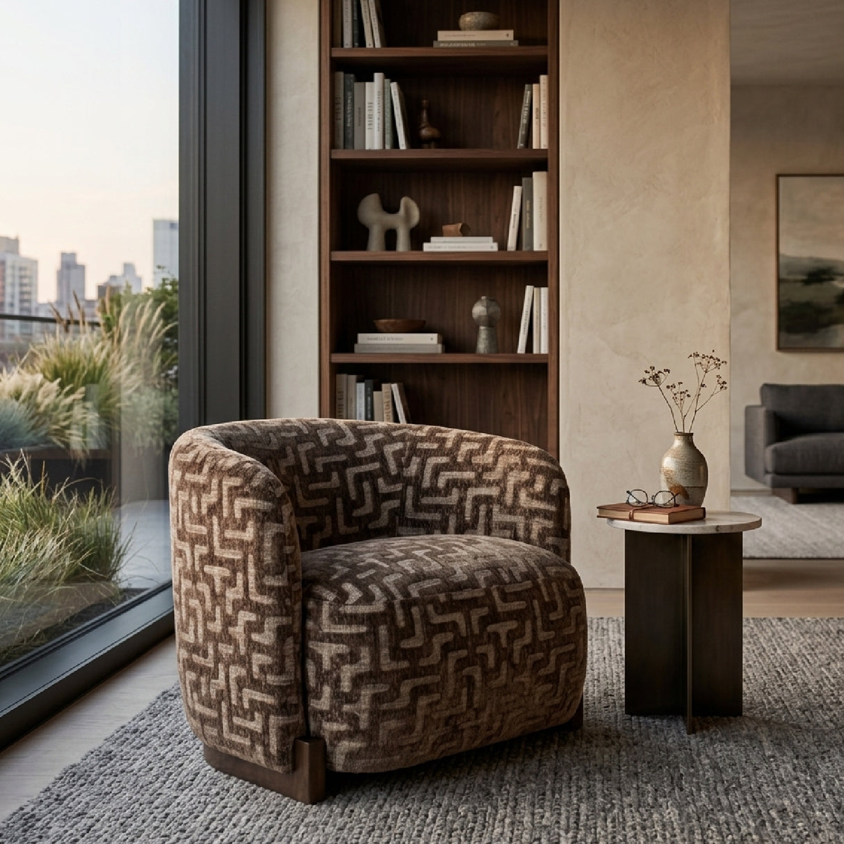 Contract furniture - Brown Patterned Curved Lounge Chair - www.oroa.com | Oroa.com