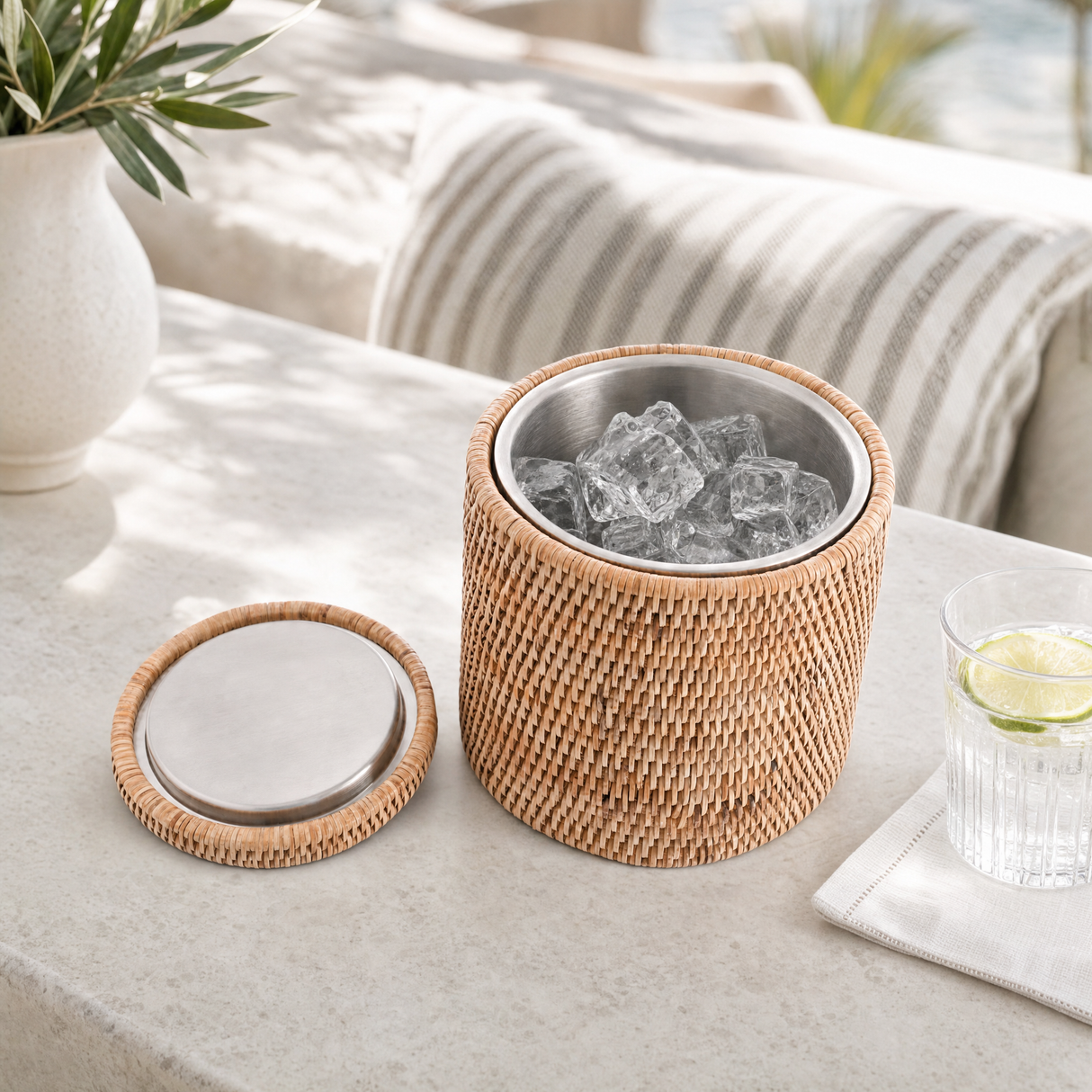 Hand Woven Wicker Rattan Ice Bucket - OROA