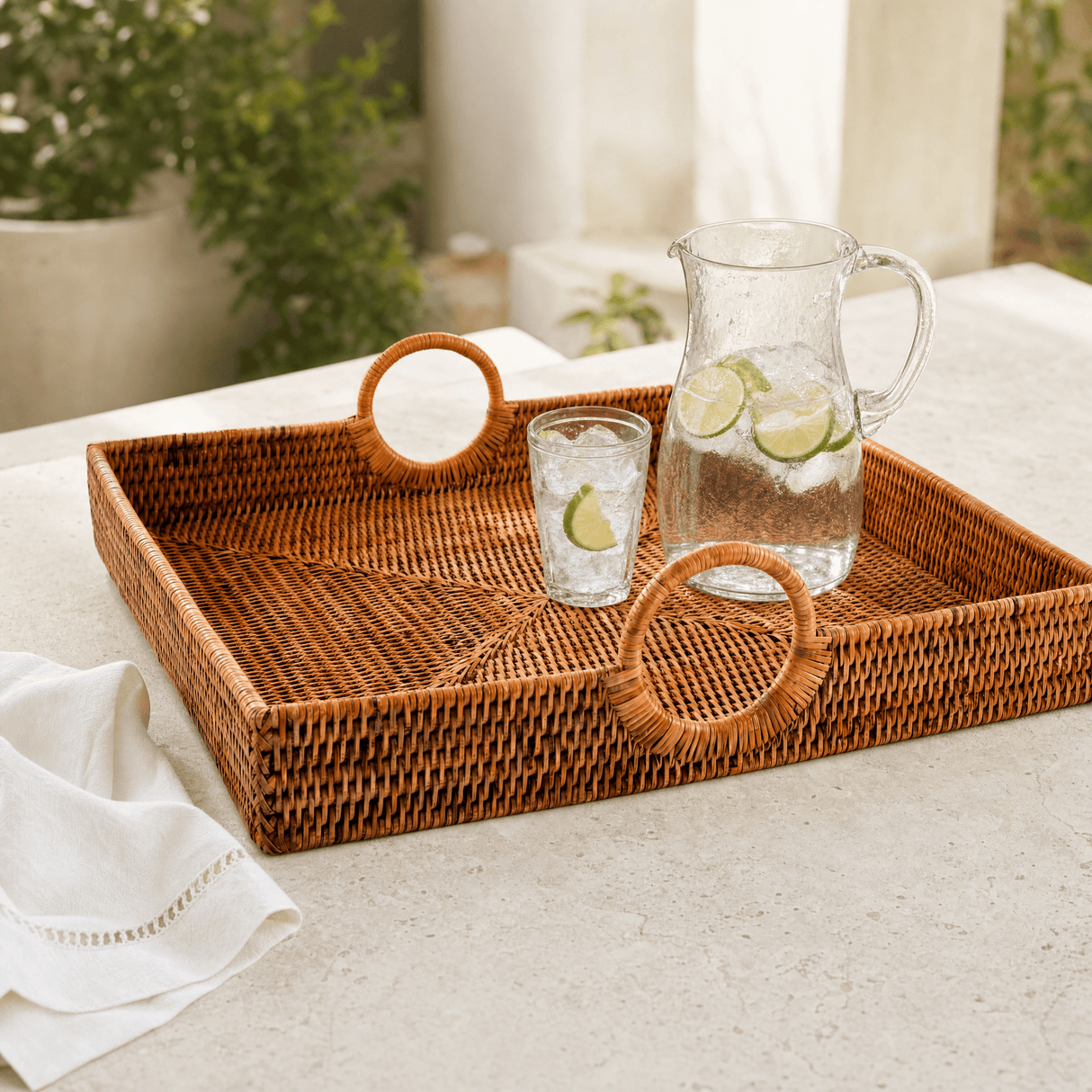 Hand-Woven Rattan Serving Tray - OROA