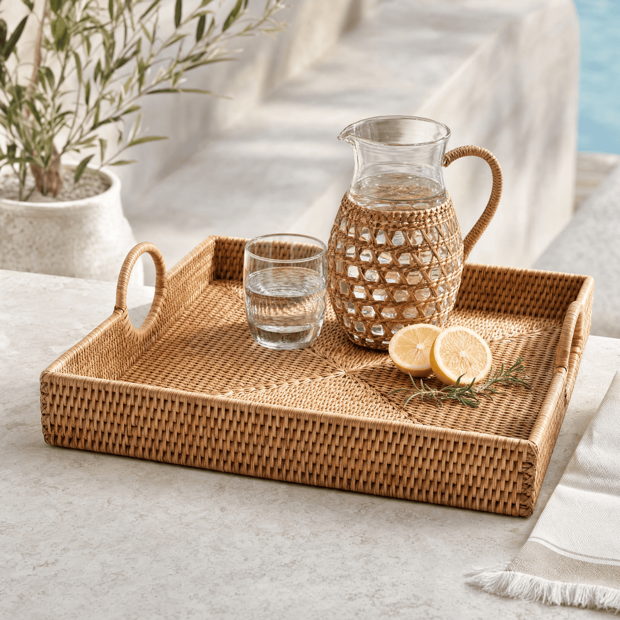 Hand-Woven Rattan Serving Tray - OROA