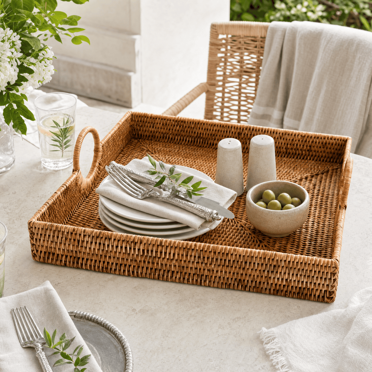 Hand-Woven Rattan Serving Tray - OROA