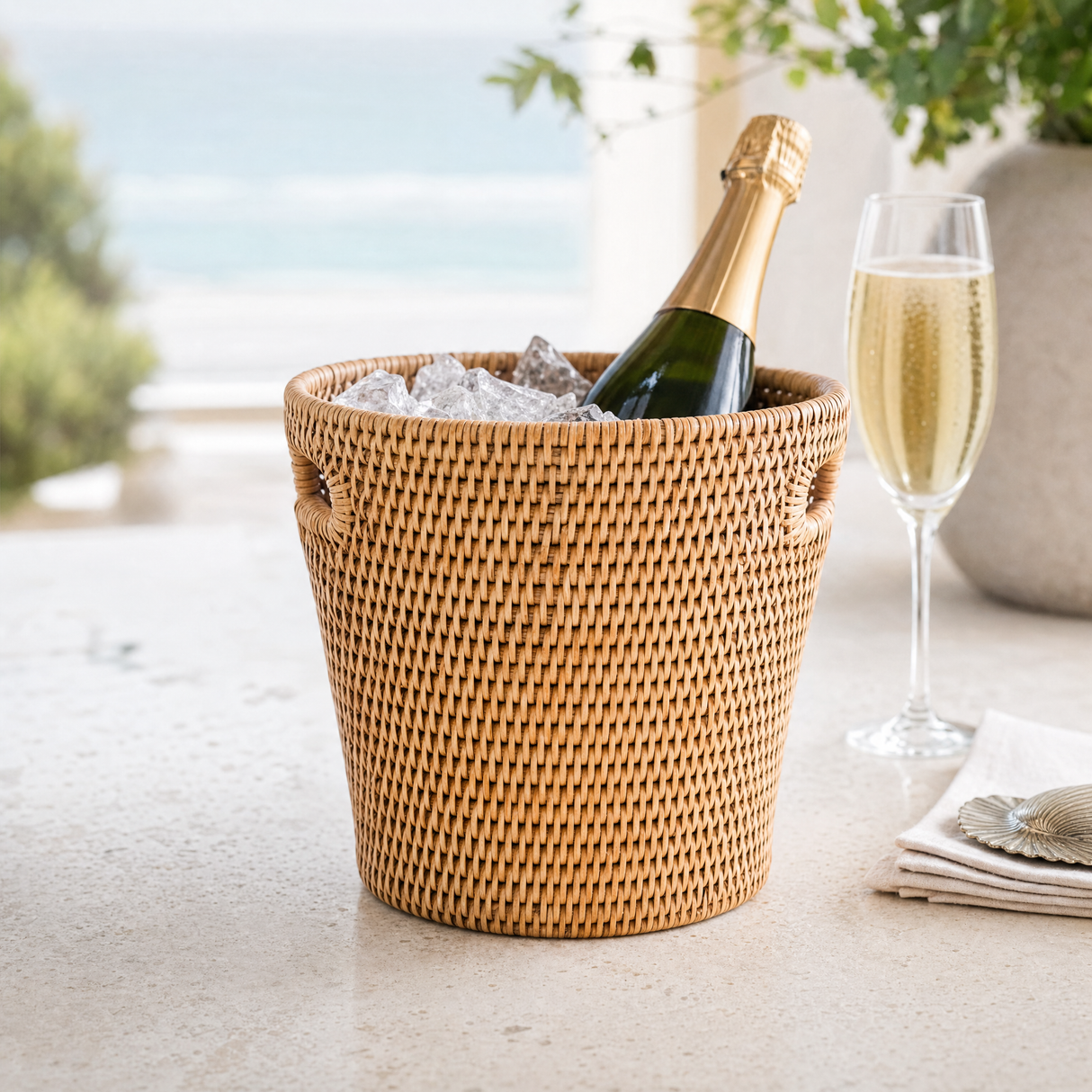Hand Woven Rattan Wicker Ice Bucket - OROA