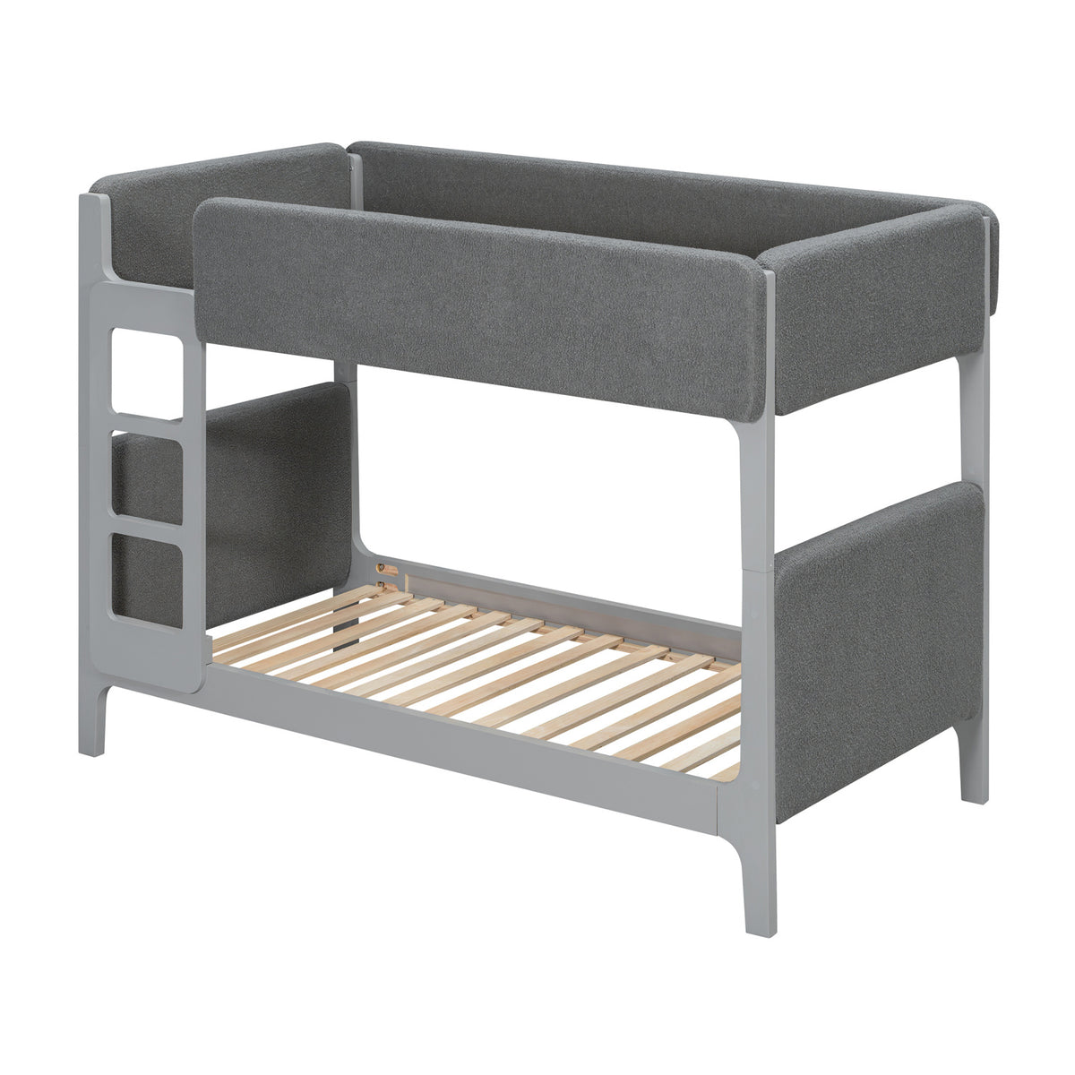 Gray Twin Over Twin Upholstered Sherpa Bunk Bed | OROA Kids