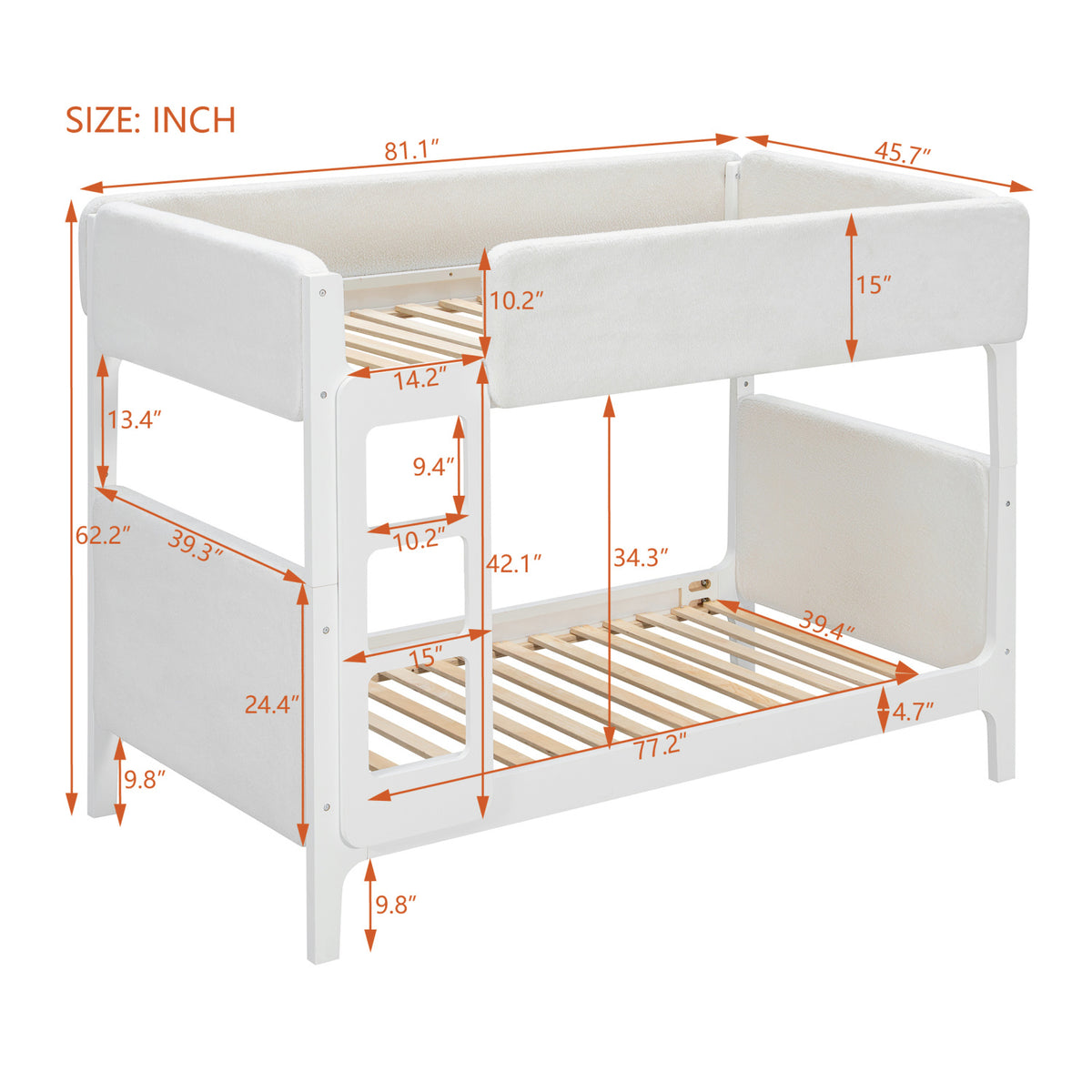 White Upholstered Twin Bunk Bed | OROA Kids