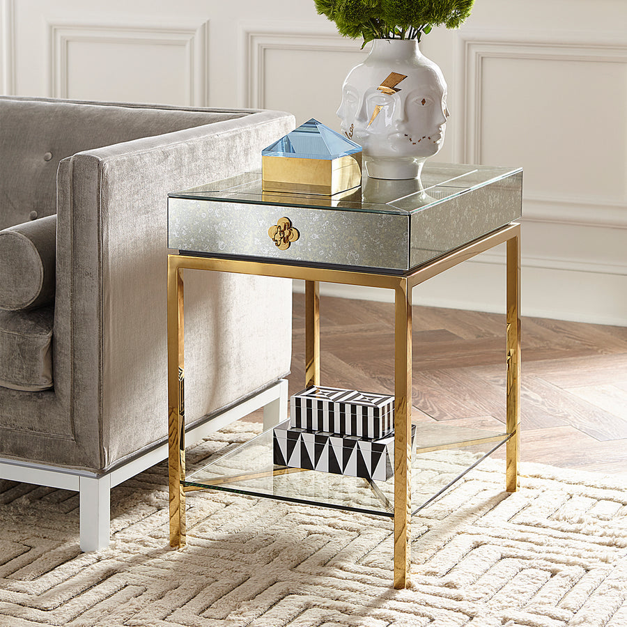Antiqued Mirror 1-Drawer Side Table | Jonathan Adler Delphine | Oroa.com