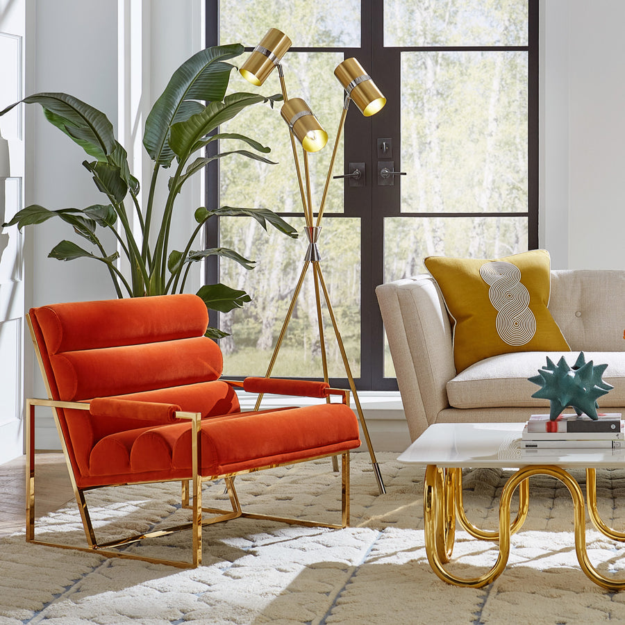 Channeled Velvet Lounge Chair – Goldfinger – angled view