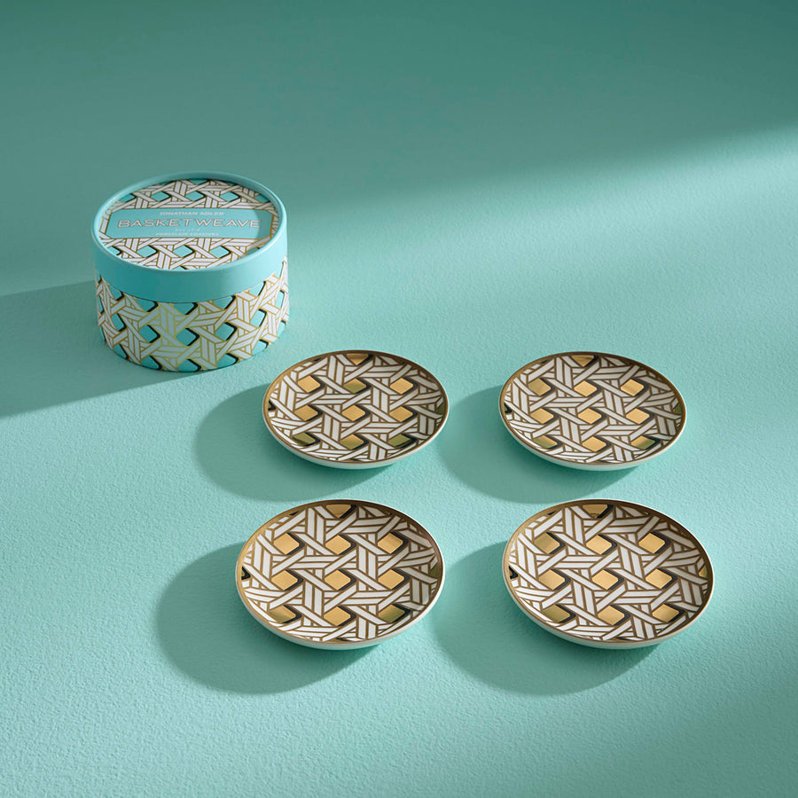 Porcelain Coaster Set (4) | Jonathan Adler Basketweave | Oroa.com