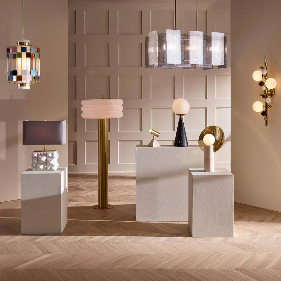 Cylindrical Travertine Table Lamp | Jonathan Adler Halo | Oroa.com