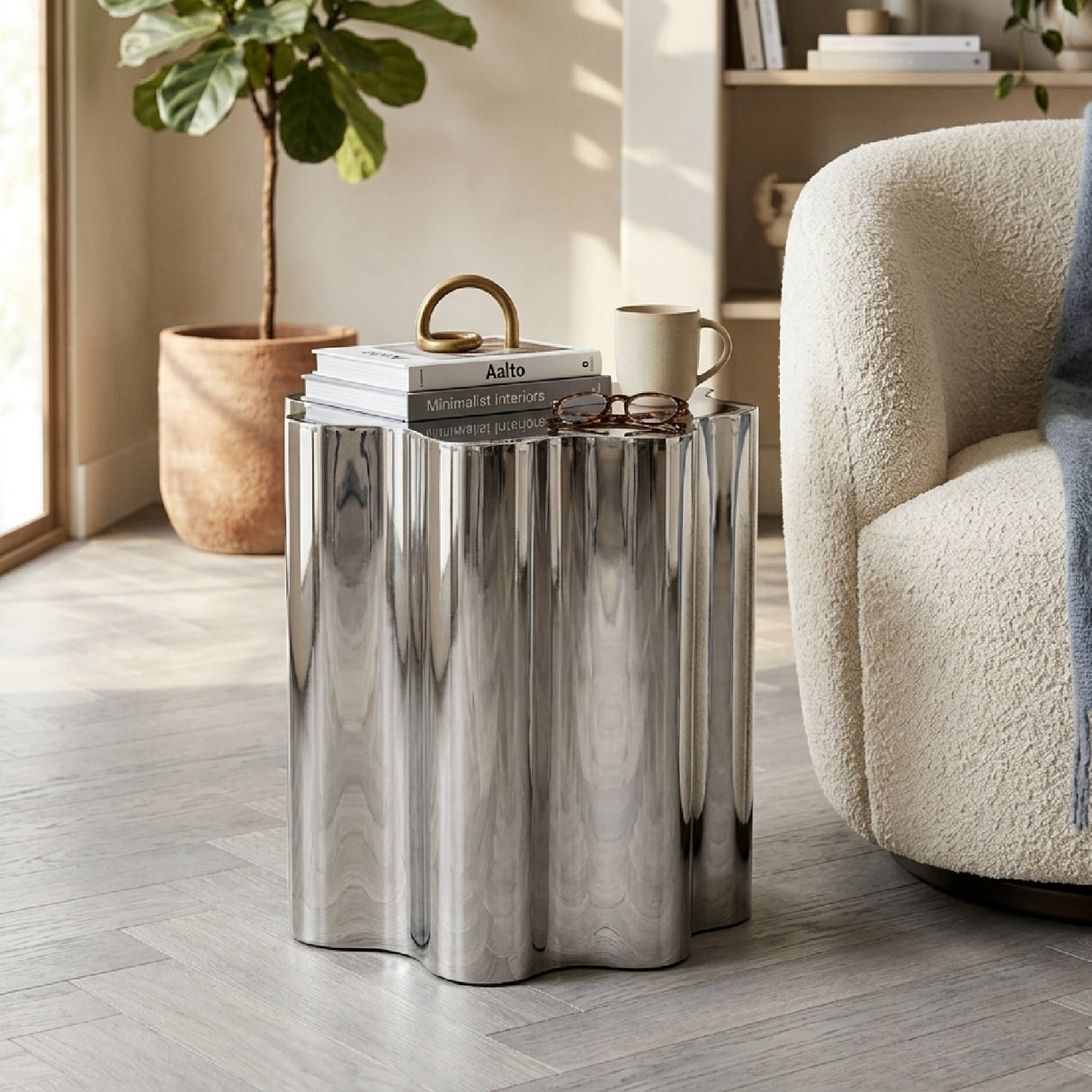 Modern European furniture - Silver Organic-Shaped Side Table - www.oroa.com | Oroa.com