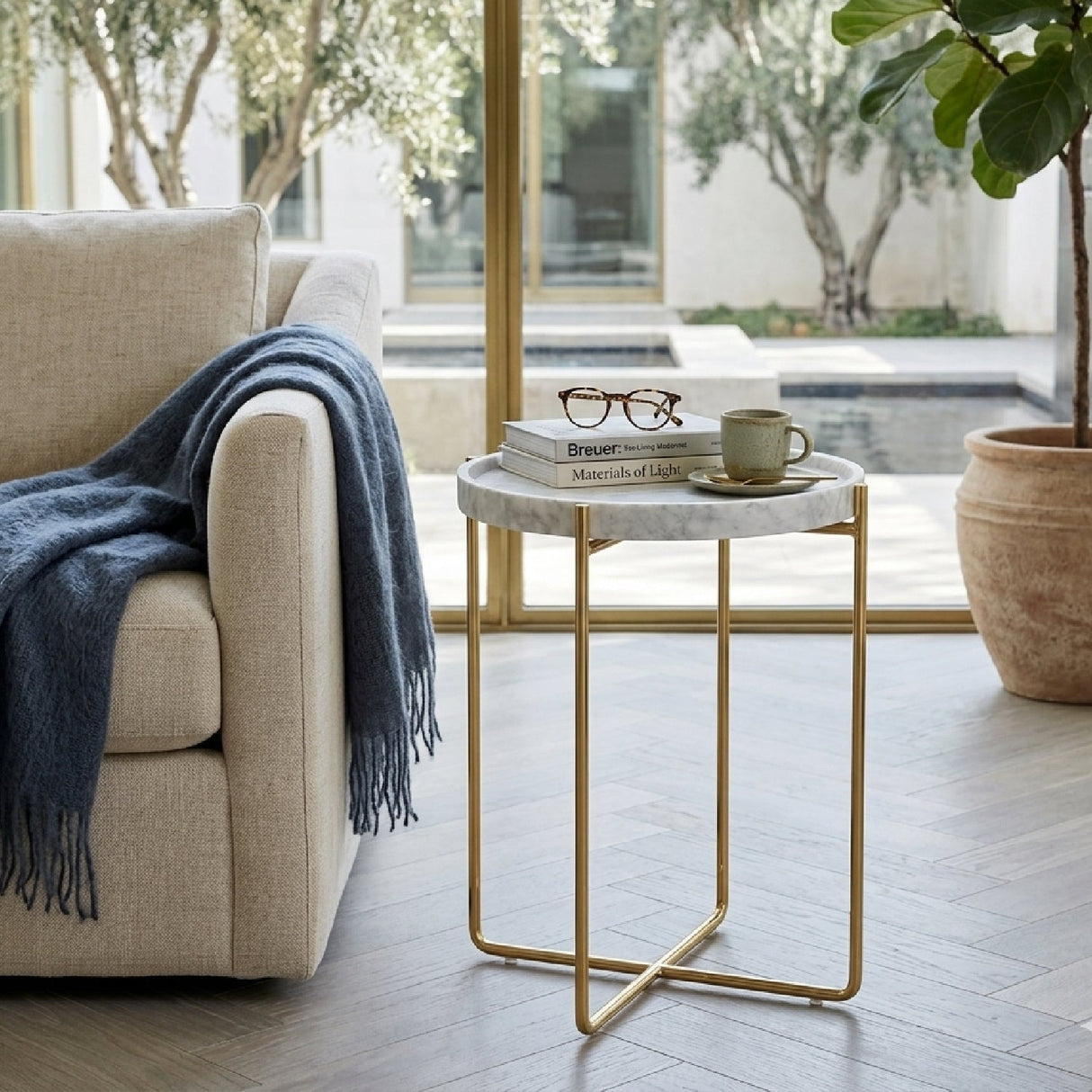 White Marble End Table by Splendido Liv Side Table, alternate view 2