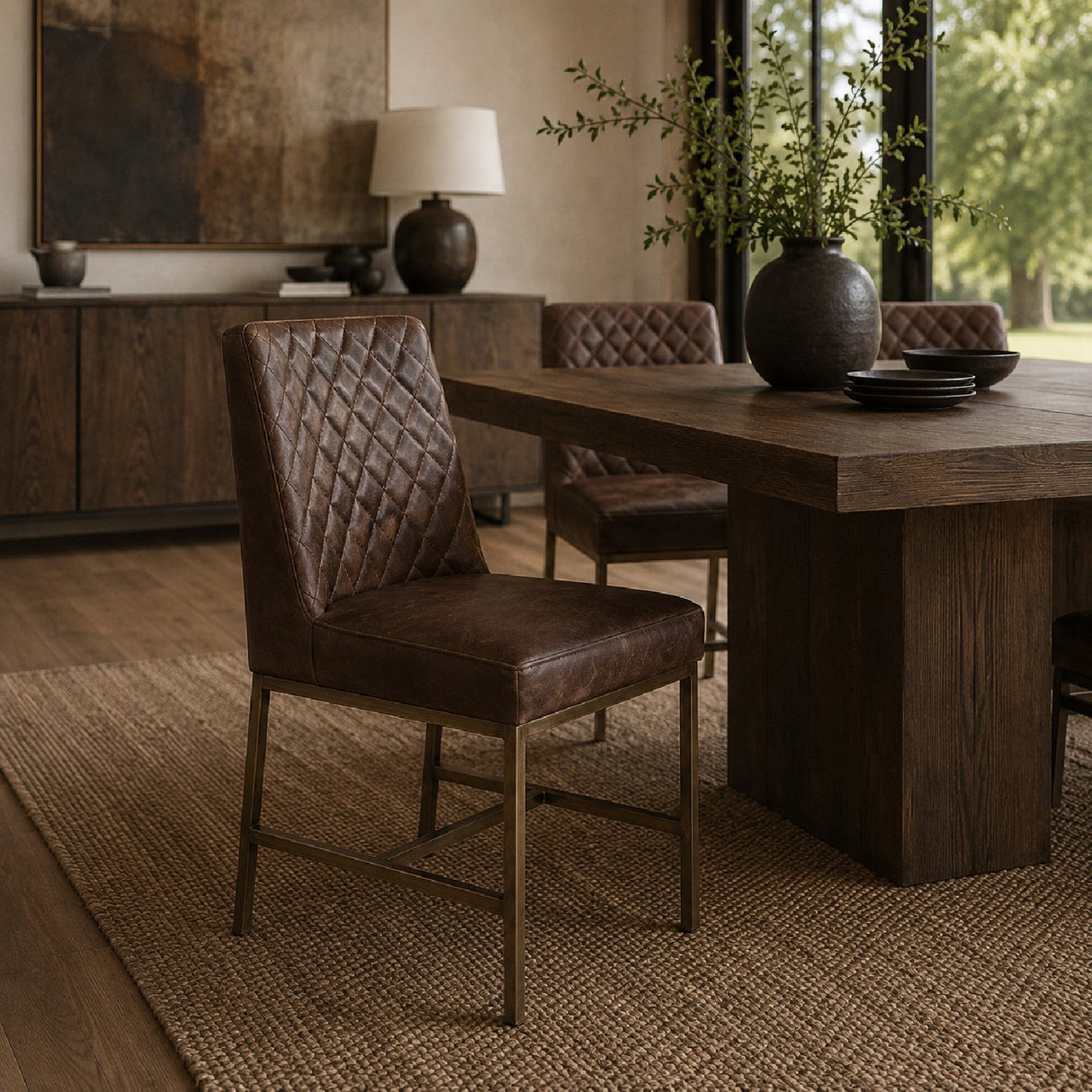 Diamond-Stitched Leather-Inspired Dining Chairs (2) by Splendido Leighland, alternate view 2