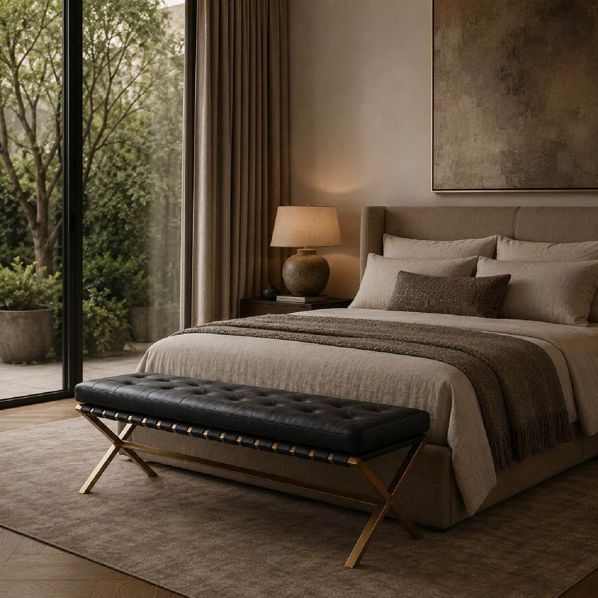 Button Tufted Leather Bench by Splendido Kenji, alternate view 10