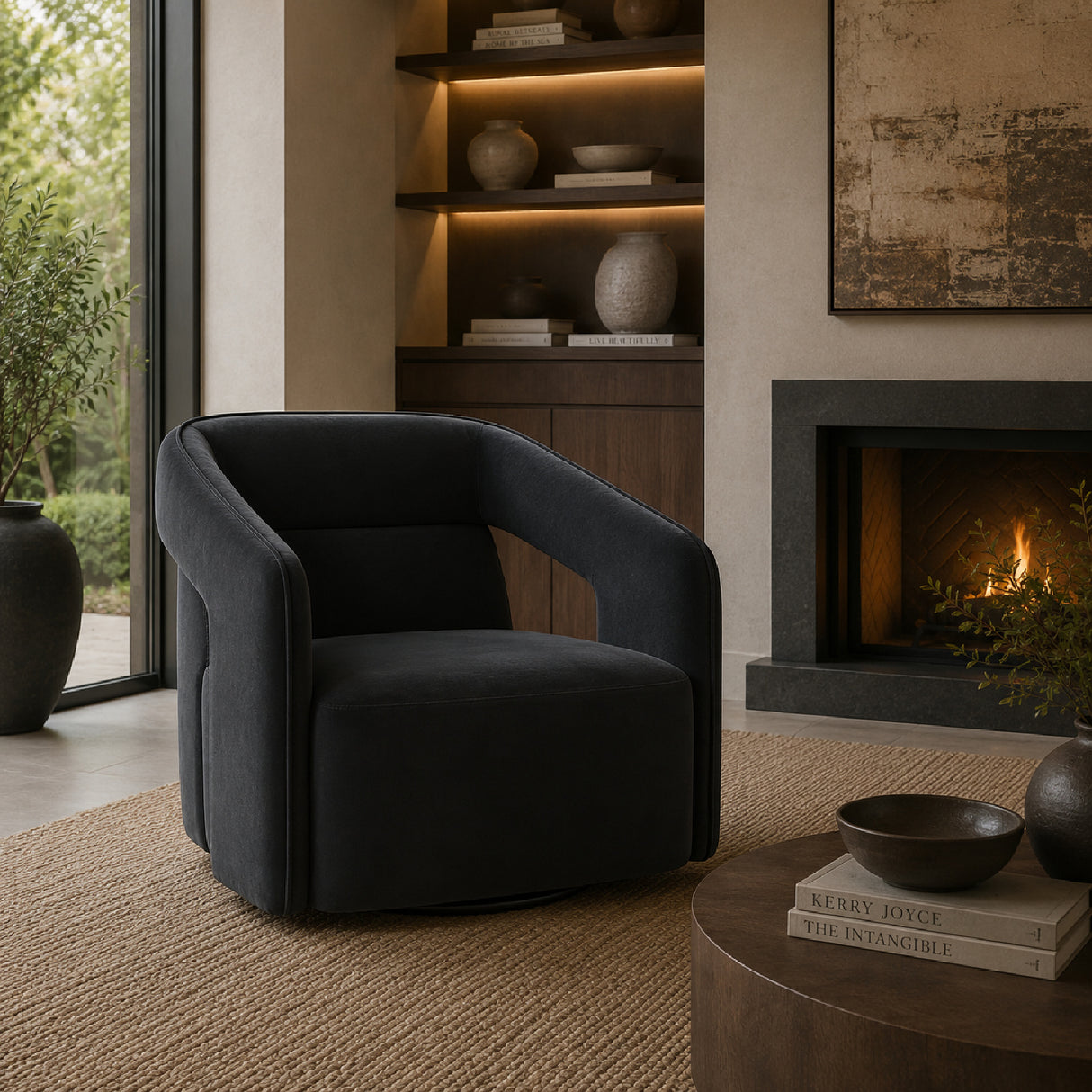 Fabric Upholstered Swivel Lounge Chair | Oroa.com