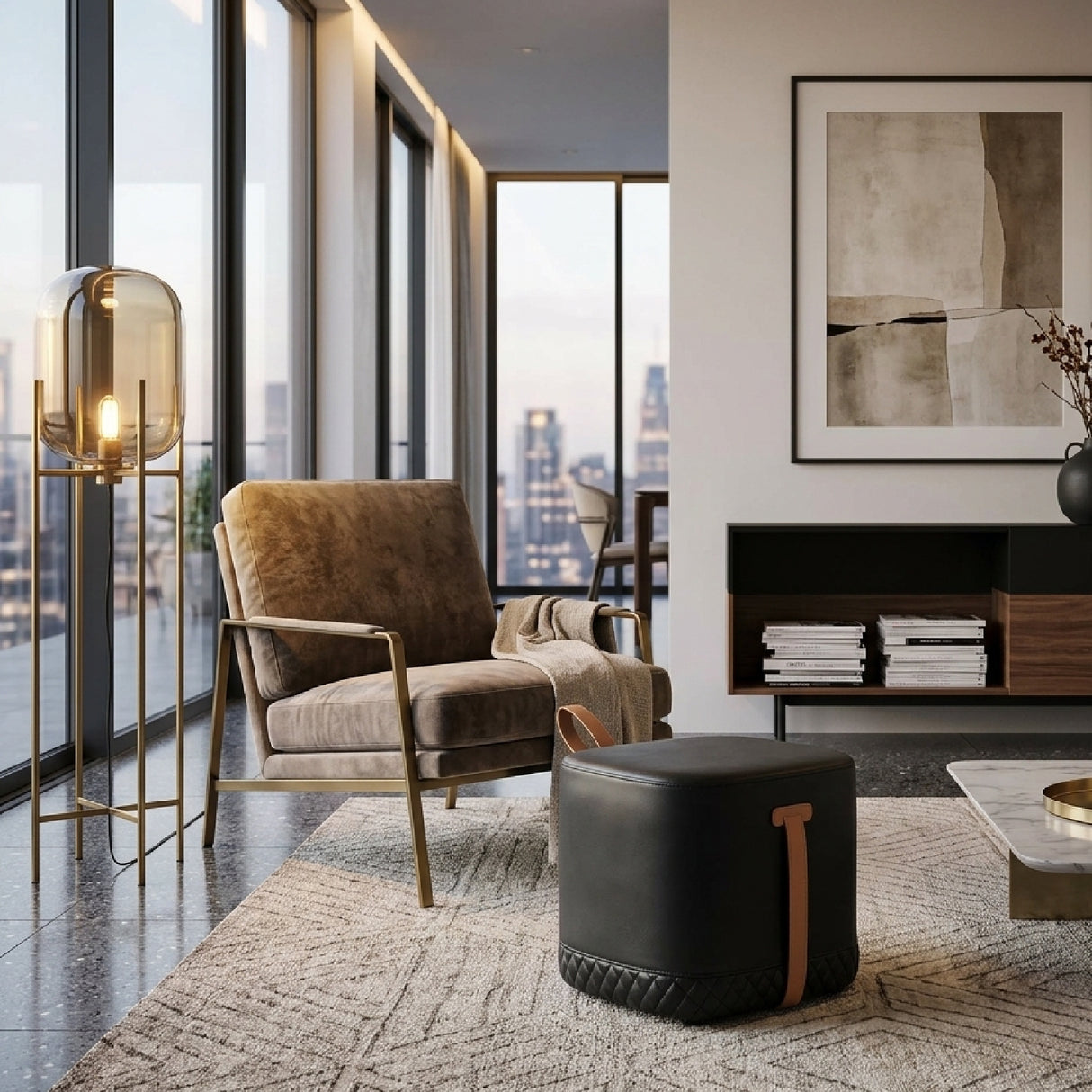 Black Leather-Inspired Ottoman by Splendido Axio, alternate view 2