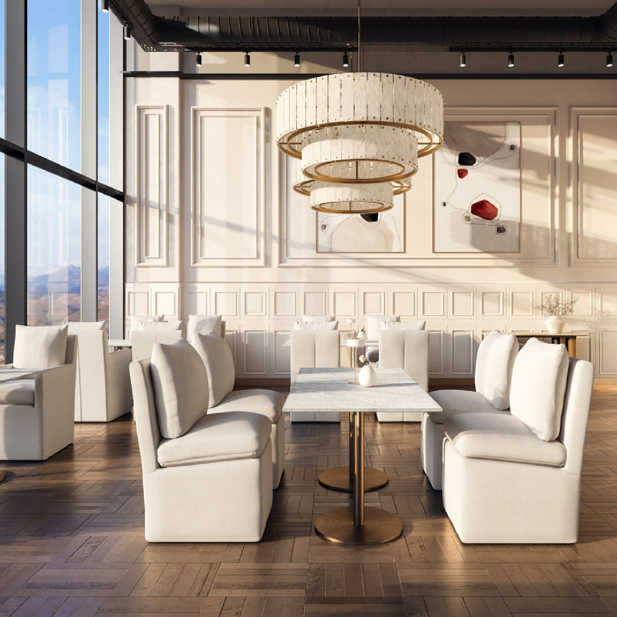White Linen Wheeled Dining Chair by Splendido Glenrose, alternate view 2