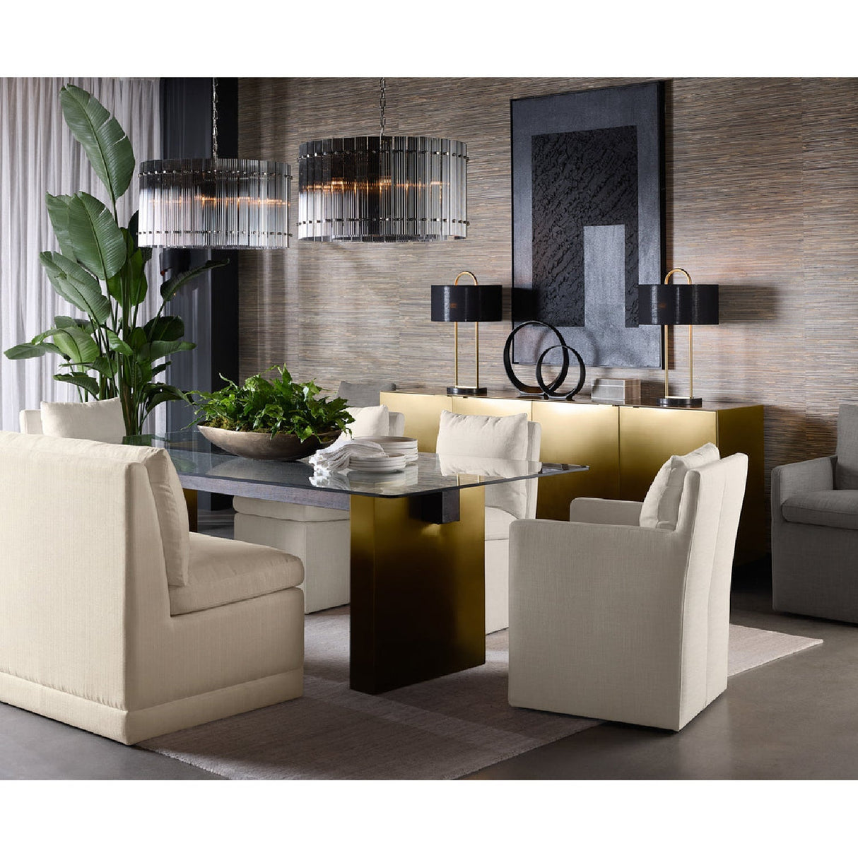 White Linen Wheeled Dining Chair by Splendido Glenrose, alternate view 12