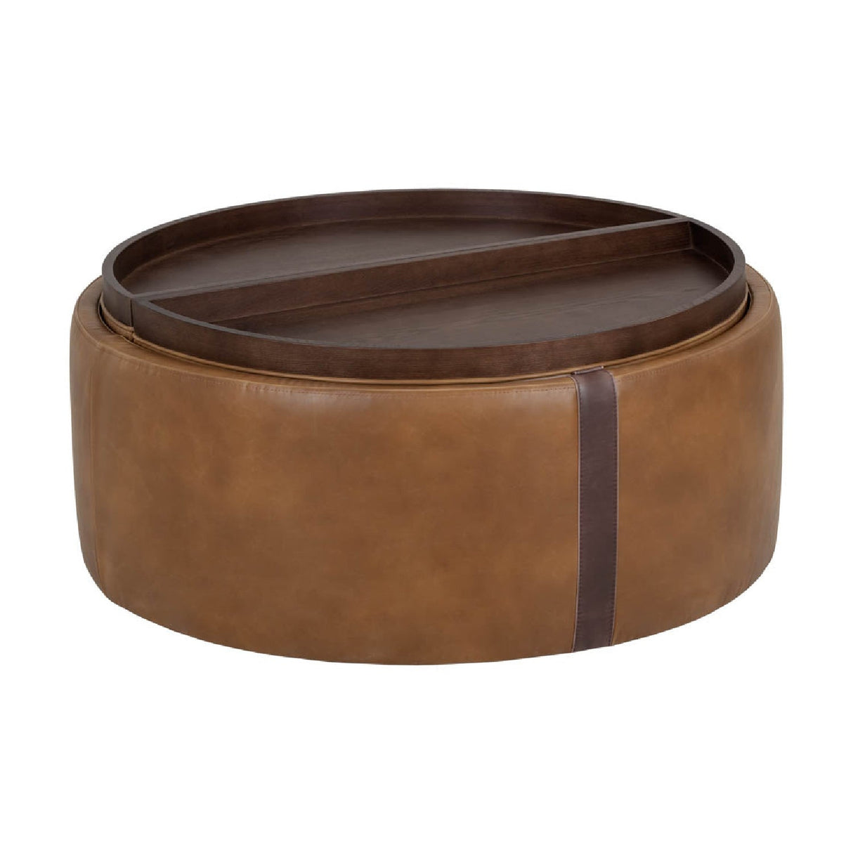 Round Leather Wheeled Storage Ottoman by Splendido Borelli, alternate view 9