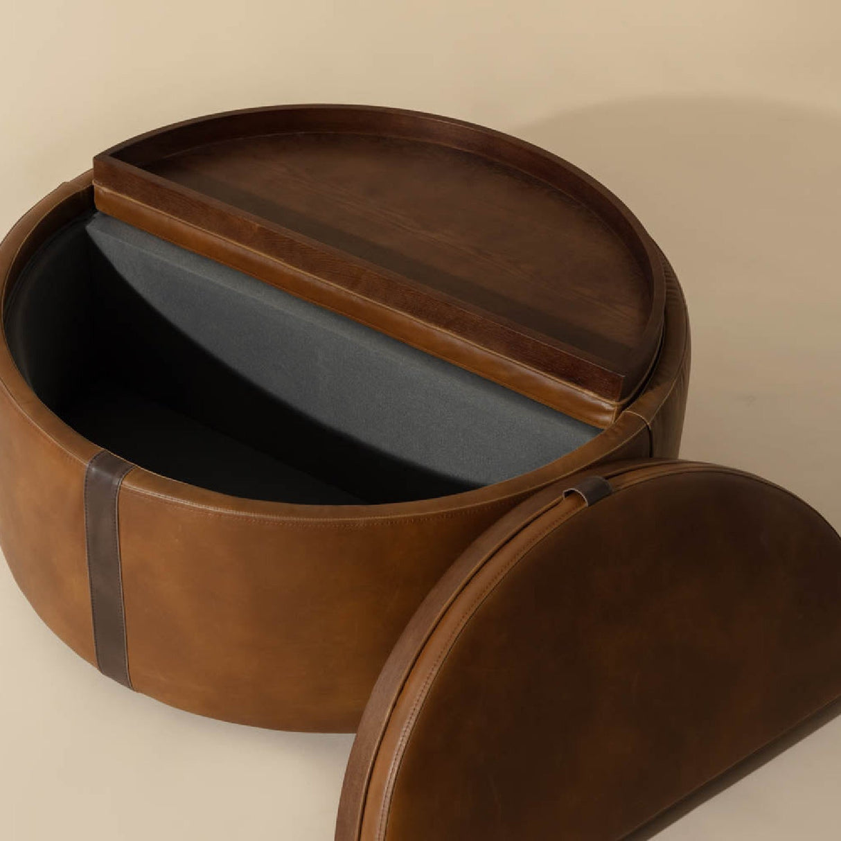 Round Leather Wheeled Storage Ottoman by Splendido Borelli, alternate view 20