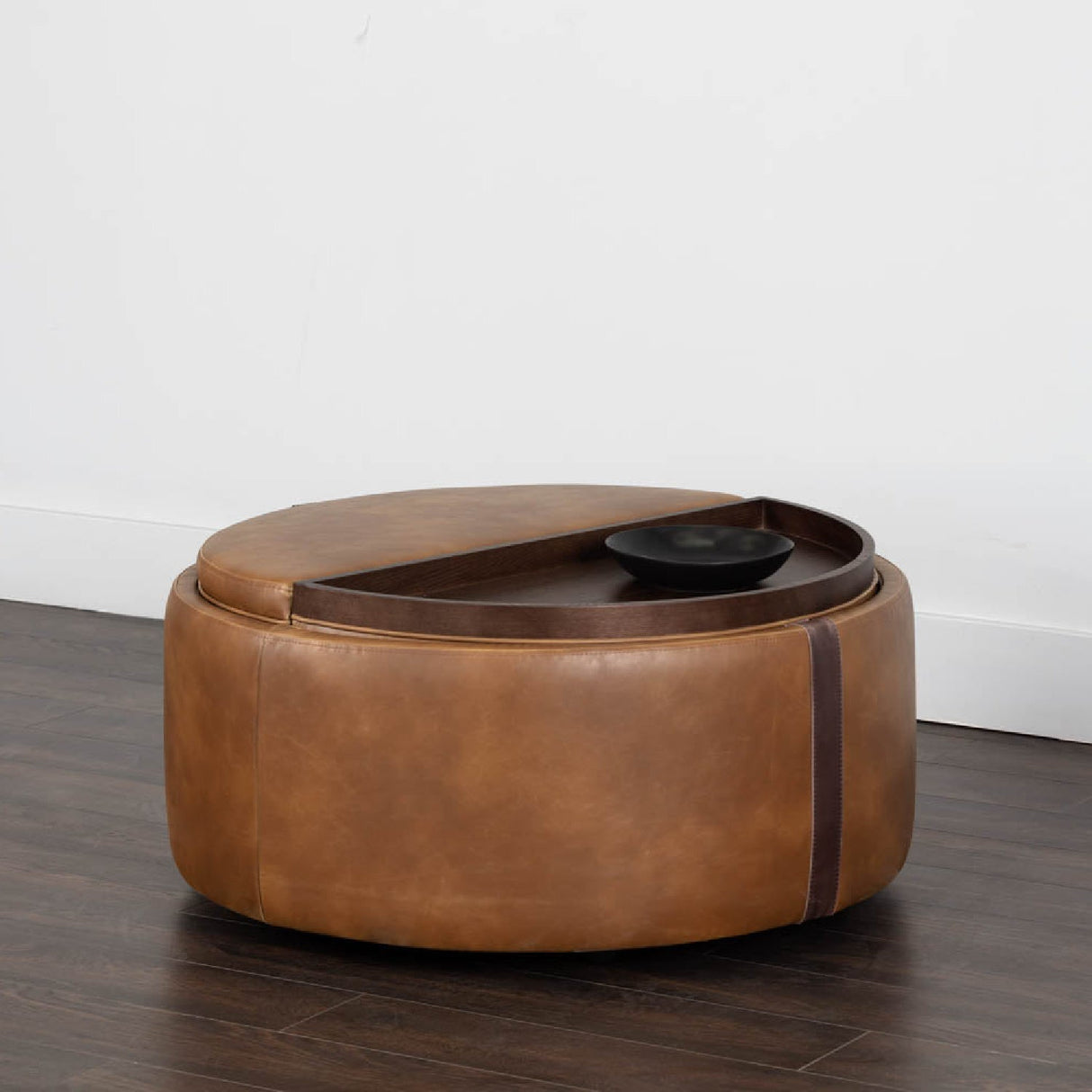 Round Leather Wheeled Storage Ottoman by Splendido Borelli, alternate view 22