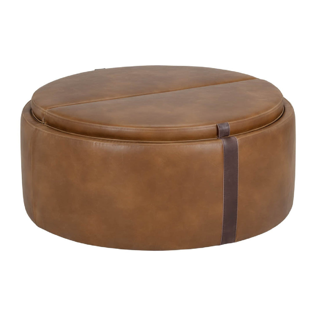 Round Leather Wheeled Storage Ottoman by Splendido Borelli, alternate view 12