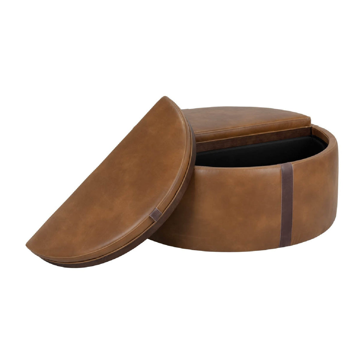 Round Leather Wheeled Storage Ottoman by Splendido Borelli, alternate view 13
