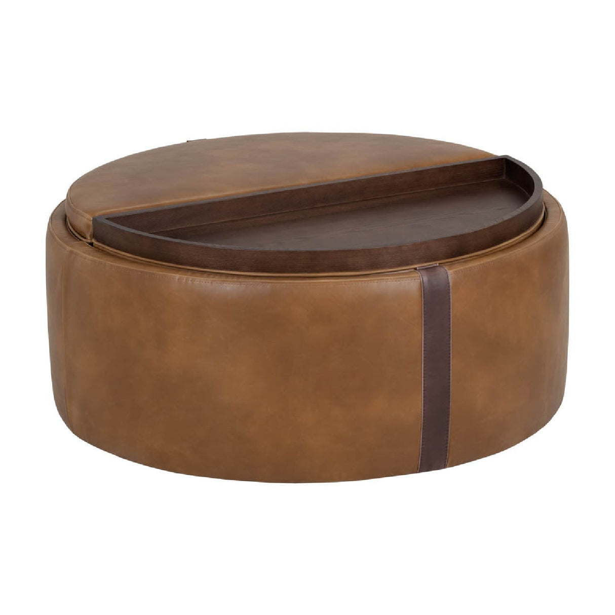 Round Leather Wheeled Storage Ottoman by Splendido Borelli, alternate view 14