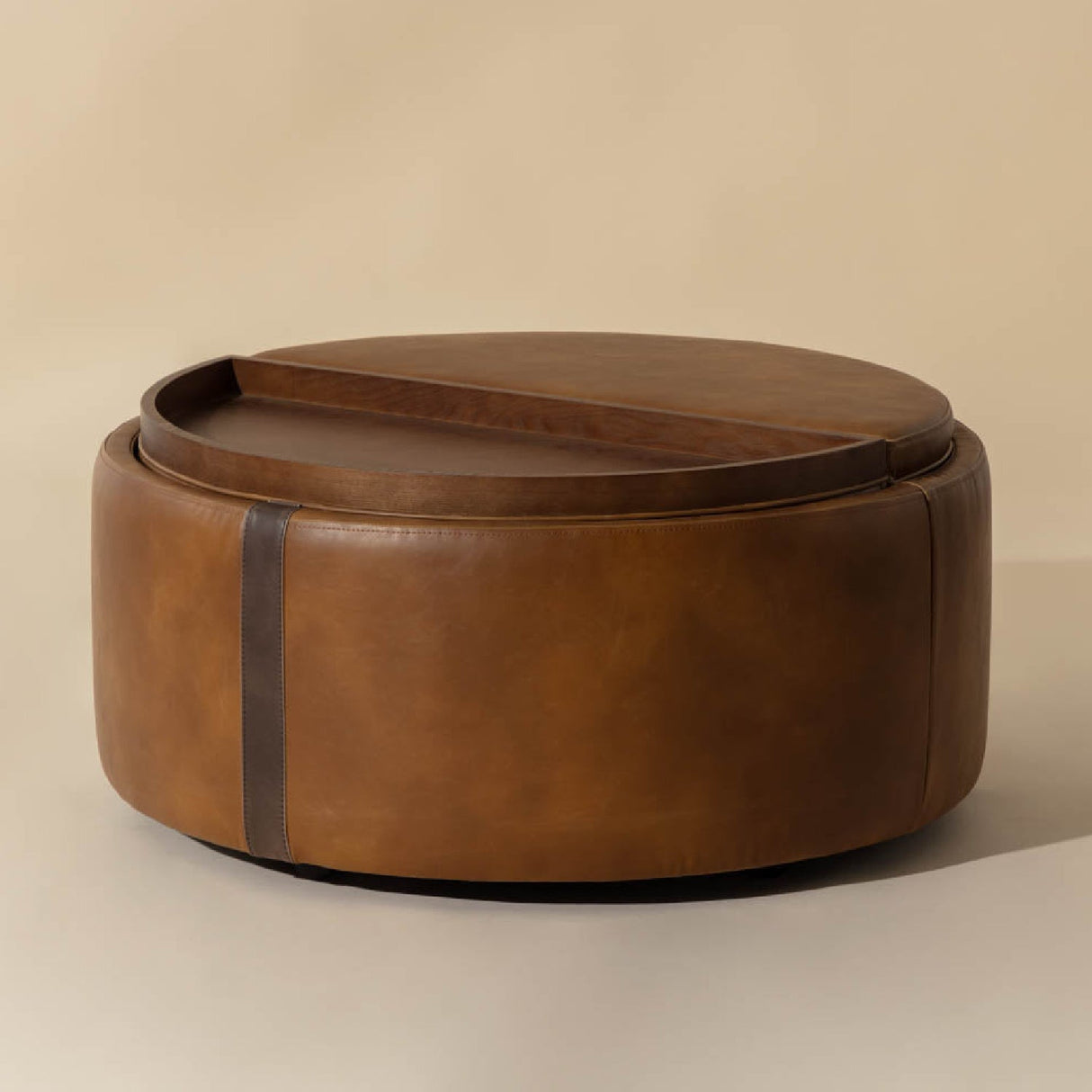 Round Leather Wheeled Storage Ottoman by Splendido Borelli, alternate view 15