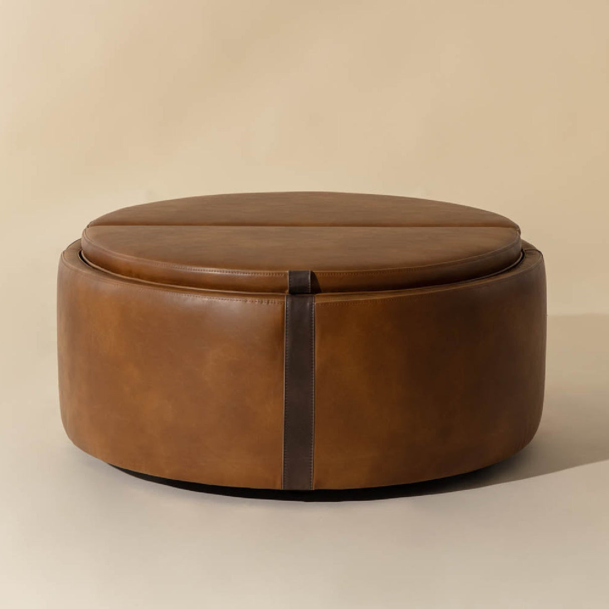 Round Leather Wheeled Storage Ottoman by Splendido Borelli, alternate view 16