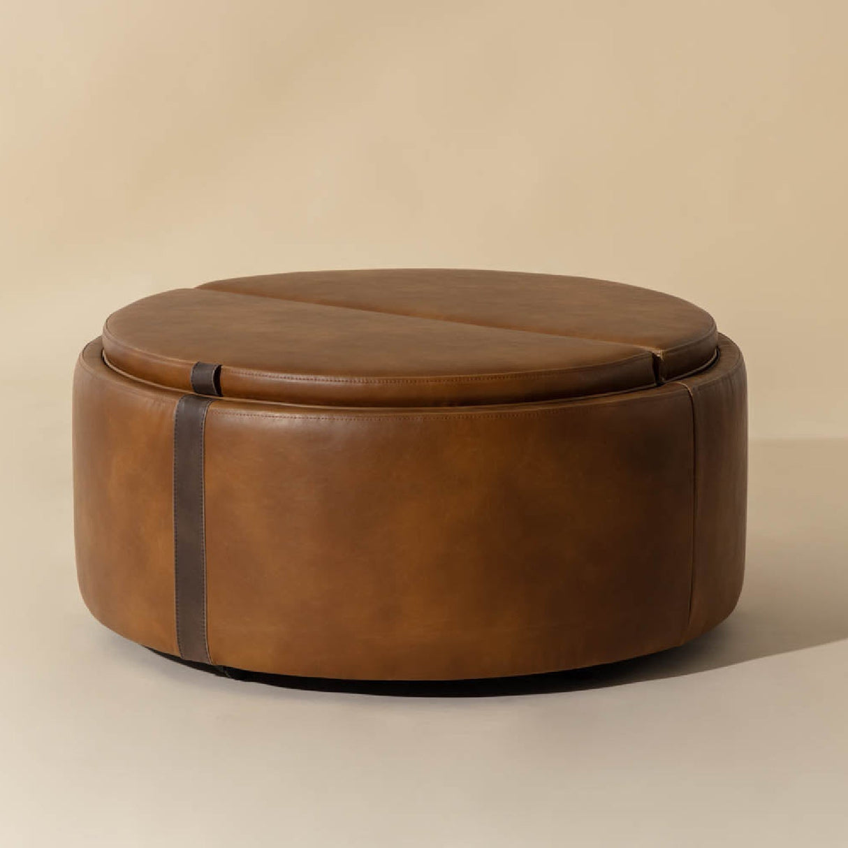 Round Leather Wheeled Storage Ottoman by Splendido Borelli, alternate view 17