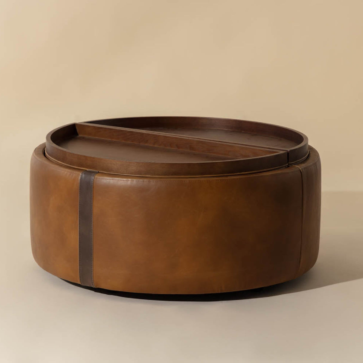 Round Leather Wheeled Storage Ottoman by Splendido Borelli, alternate view 18
