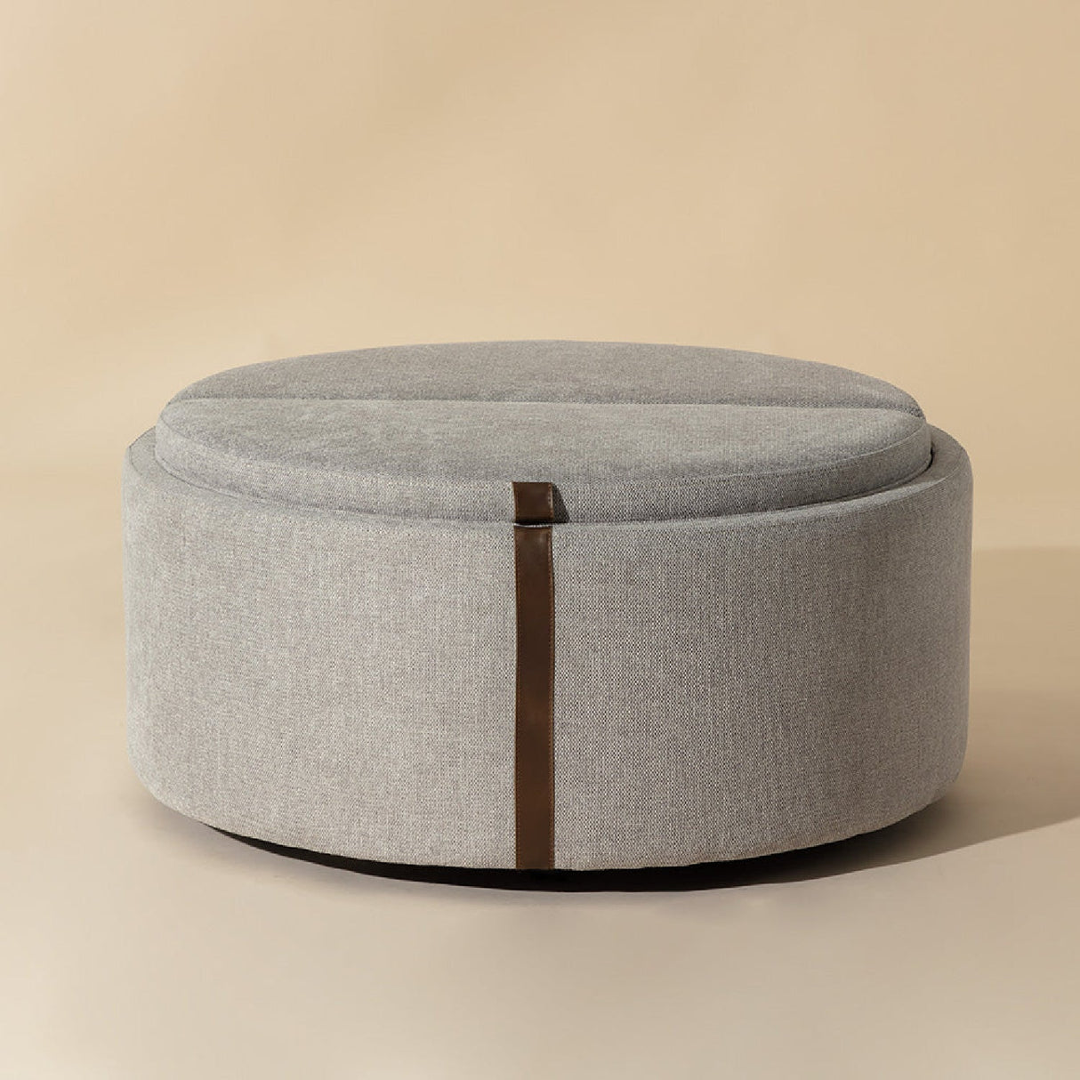 Round Leather Wheeled Storage Ottoman by Splendido Borelli, alternate view 3