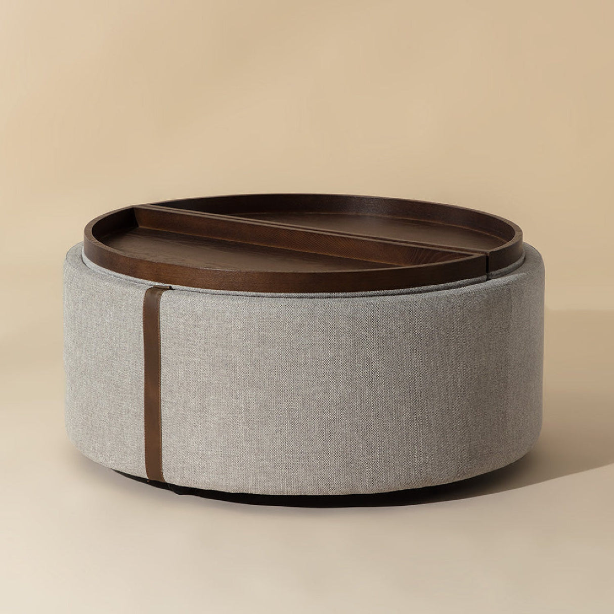 Round Leather Wheeled Storage Ottoman by Splendido Borelli, alternate view 5