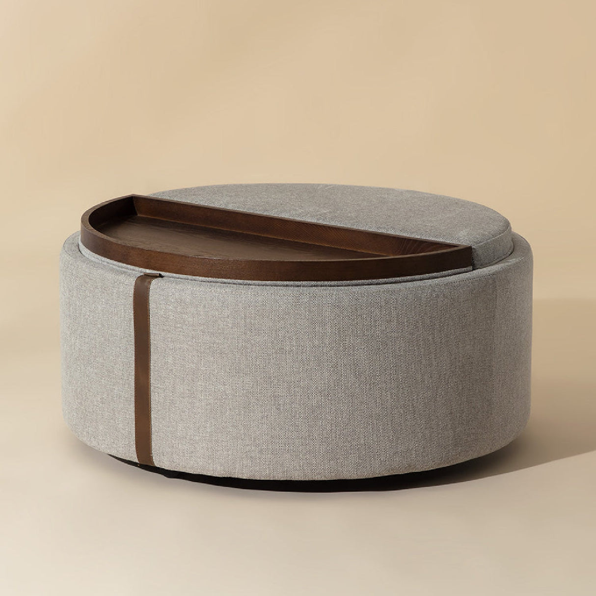 Round Leather Wheeled Storage Ottoman by Splendido Borelli, alternate view 6