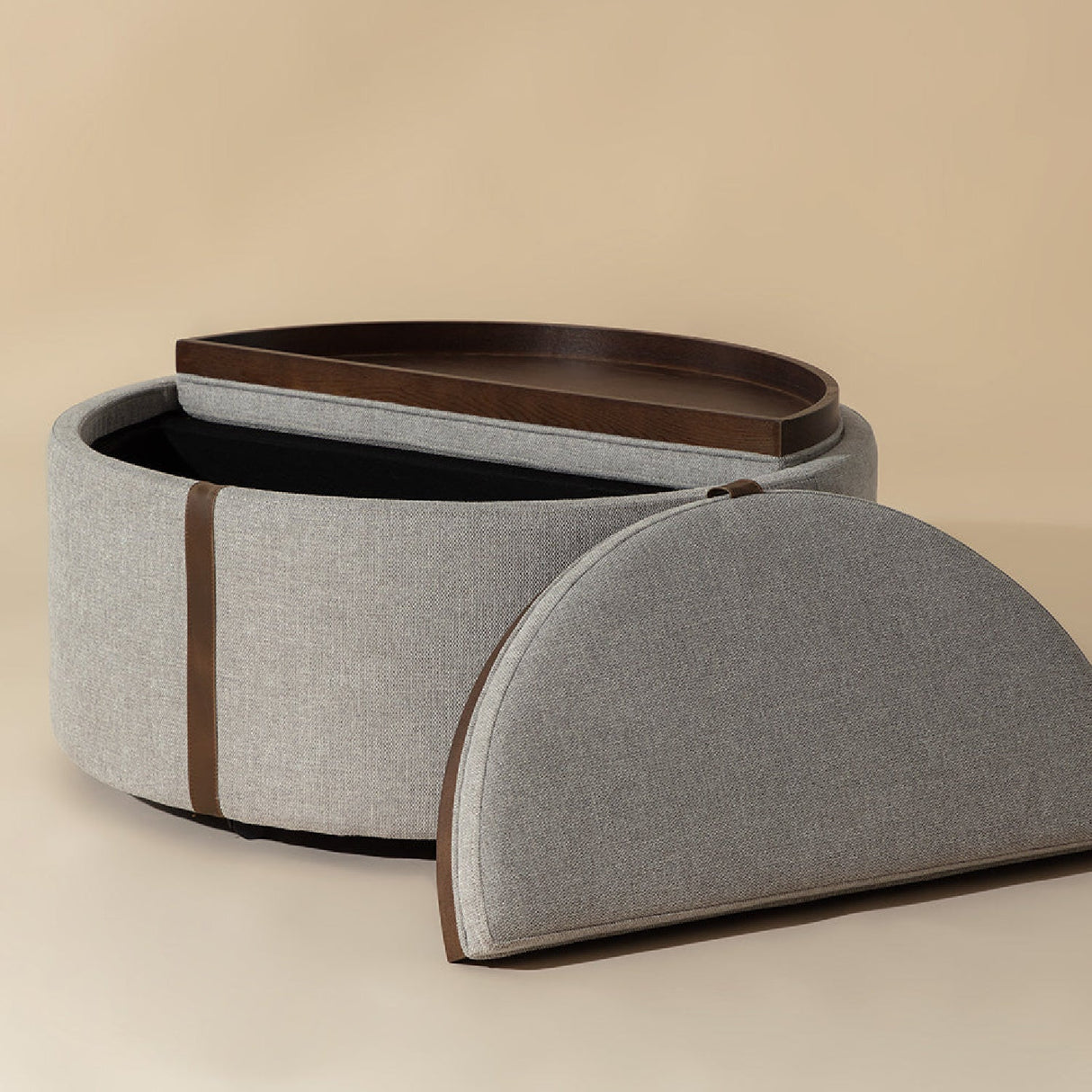 Round Leather Wheeled Storage Ottoman by Splendido Borelli, alternate view 7