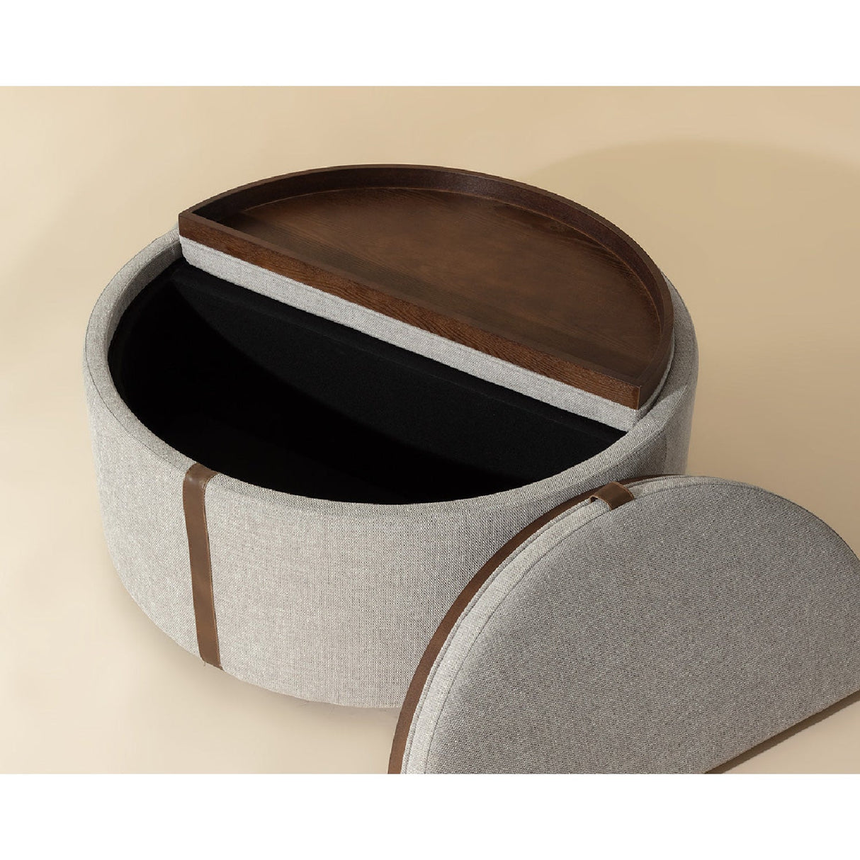 Round Leather Wheeled Storage Ottoman by Splendido Borelli, alternate view 8
