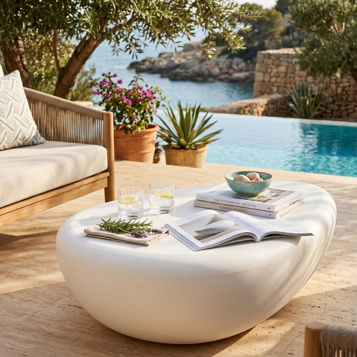 White Organic-Shaped Indoor/Outdoor Coffee Table L by Splendido Corvo, alternate view 2