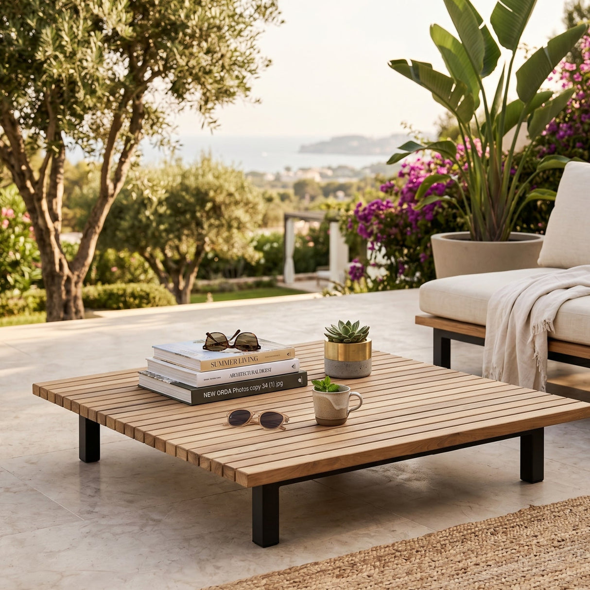 Slatted Teak Indoor/Outdoor Coffee Table by Splendido Geneve, alternate view 2