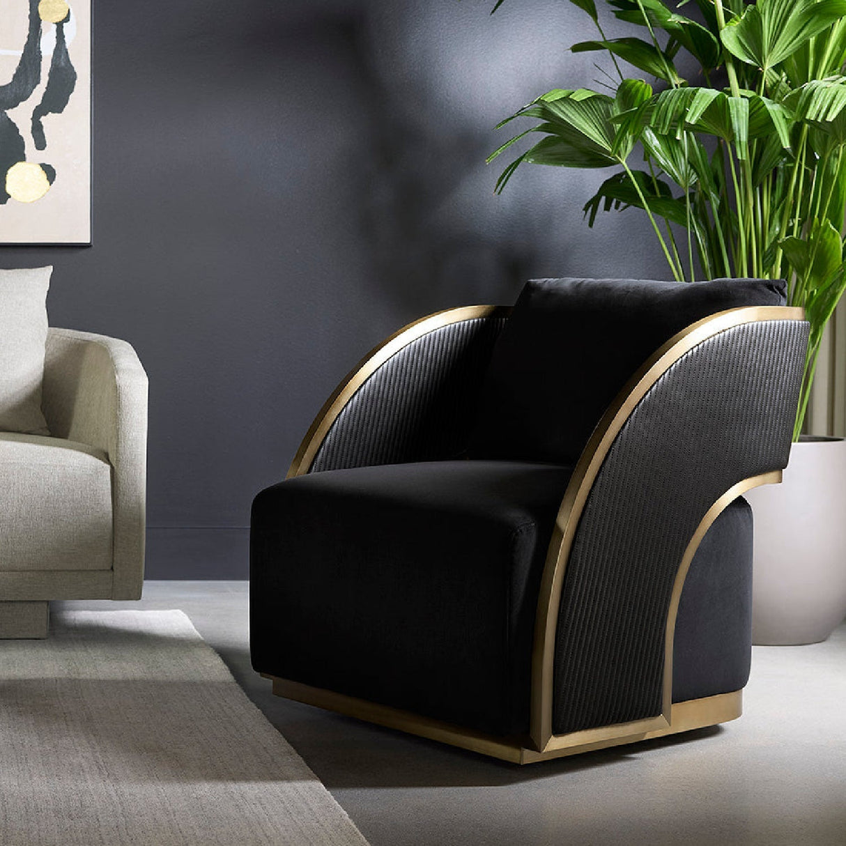Black Leather Swivel Lounge Chair by Splendido Baz Accent Chair, alternate view 2