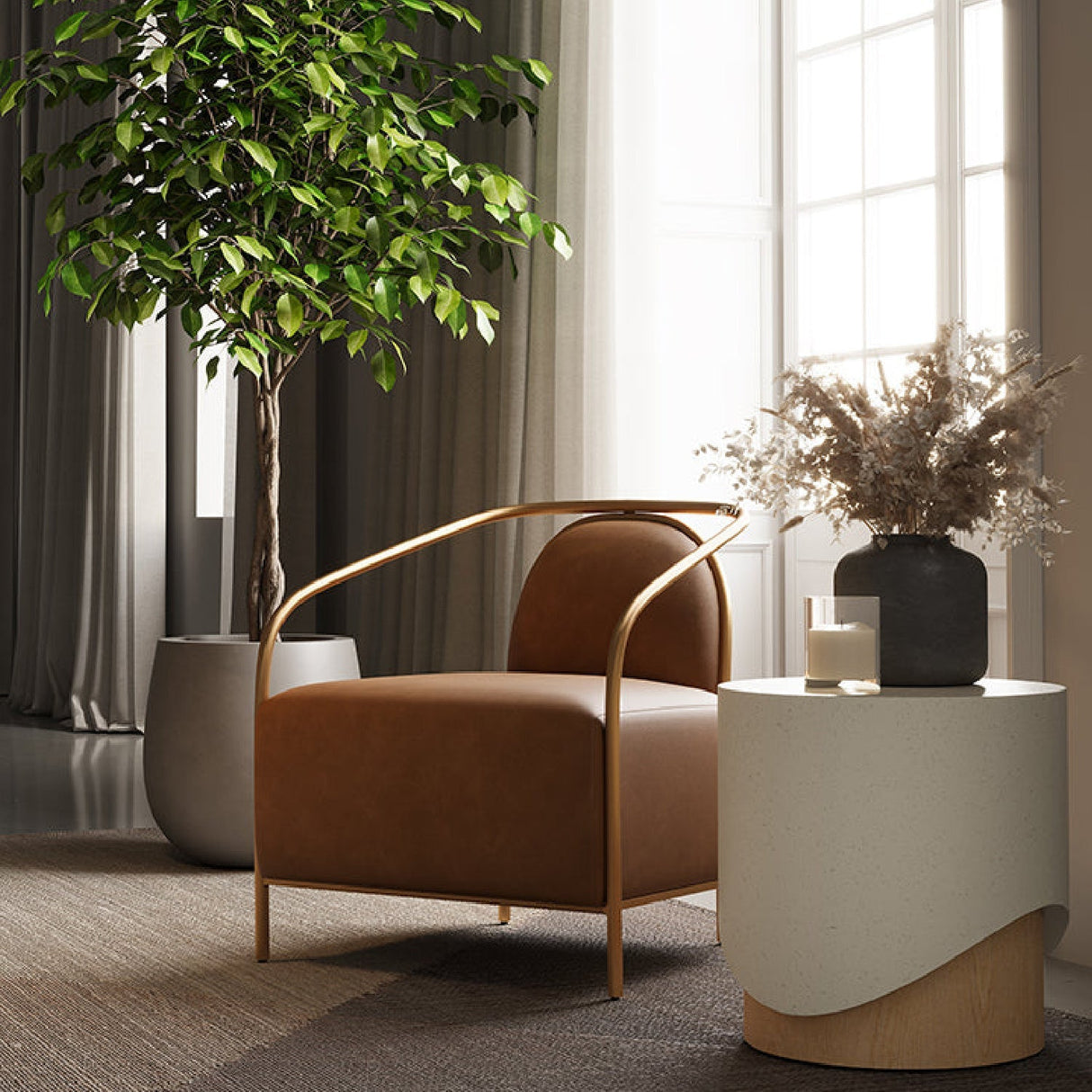 Gold Framed Leather Lounge Chair by Splendido Carter Accent Chair, alternate view 2
