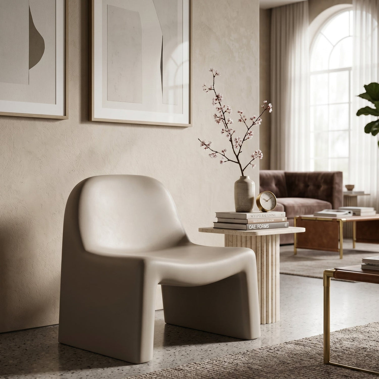 Cream Concrete Indoor/Outdoor Lounge Chair by Splendido Kessel Accent Chair, alternate view 2