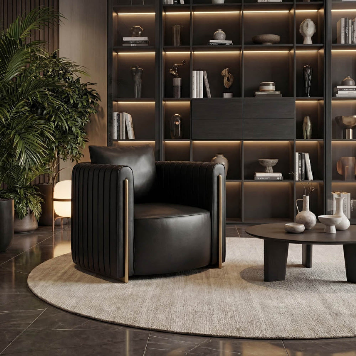 Leather Channel-Piped Lounge Chair by Splendido Alix Accent Chair, alternate view 14