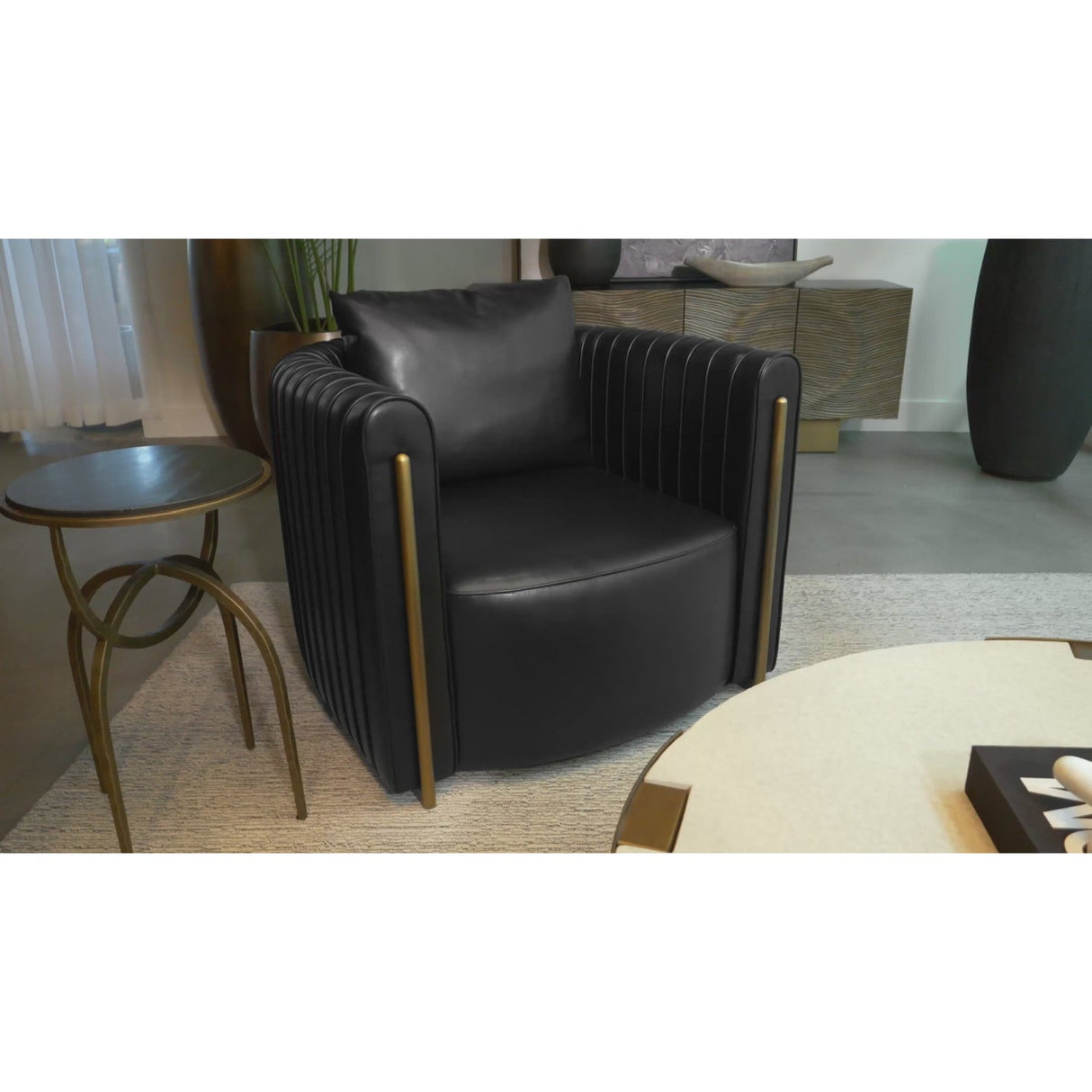 Leather Channel-Piped Lounge Chair by Splendido Alix Accent Chair, alternate view 20