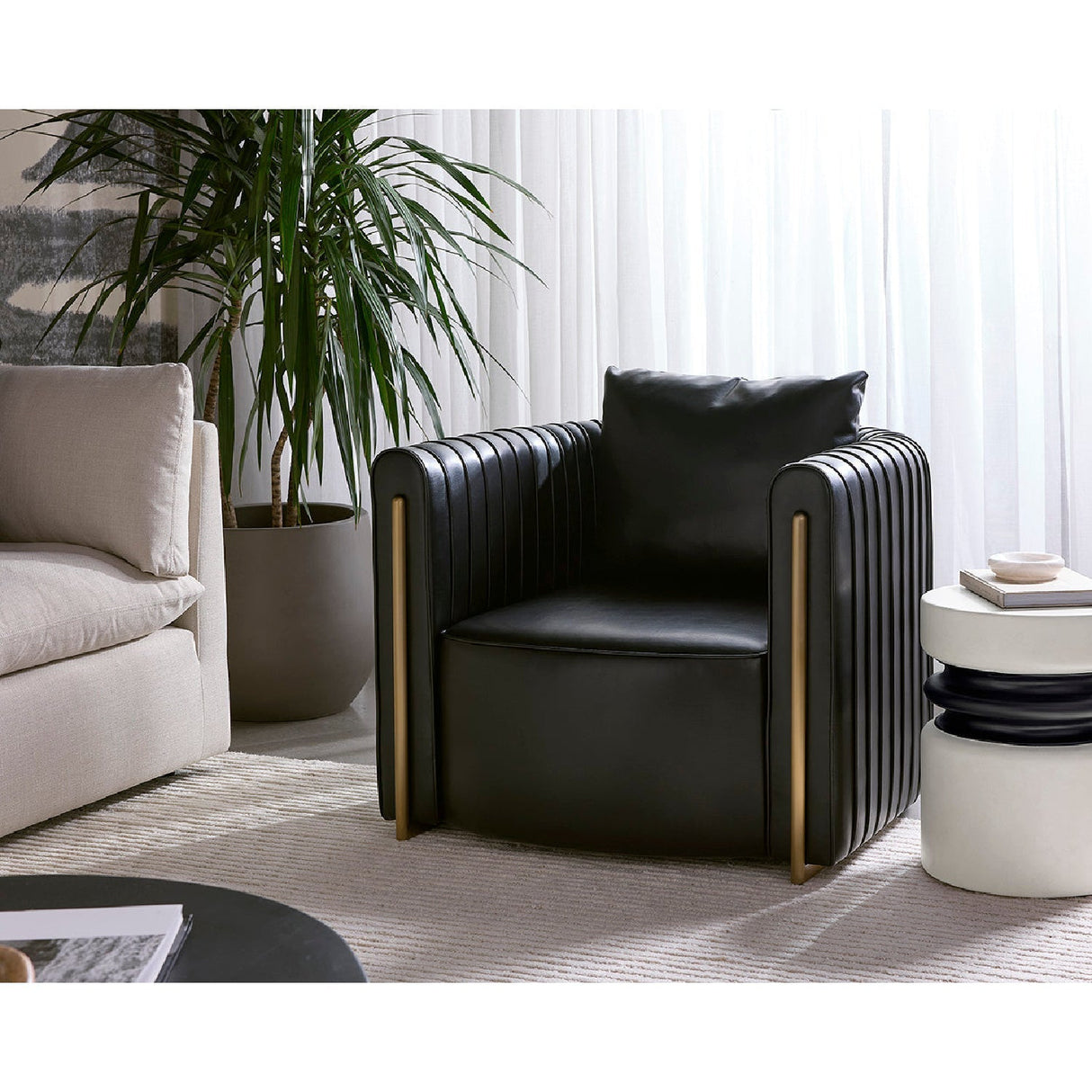 Leather Channel-Piped Lounge Chair by Splendido Alix Accent Chair, alternate view 21