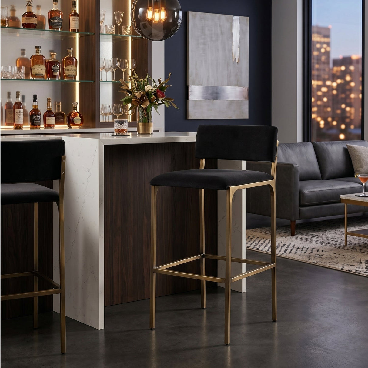Black Fabric Bar Stool by Splendido Mori Barstool, alternate view 2