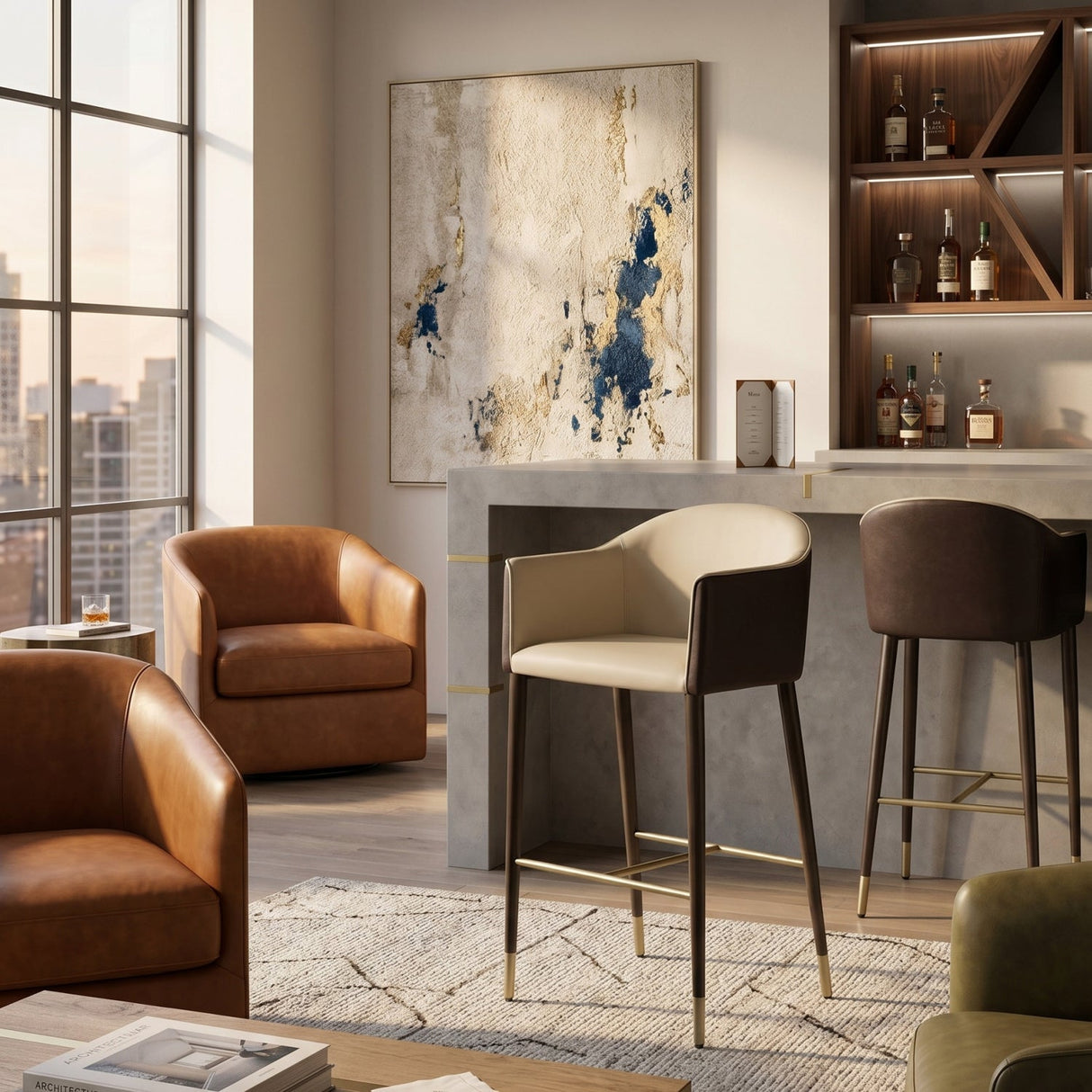 Cream Leather Bar Stool by Splendido Kylin Barstool, alternate view 2